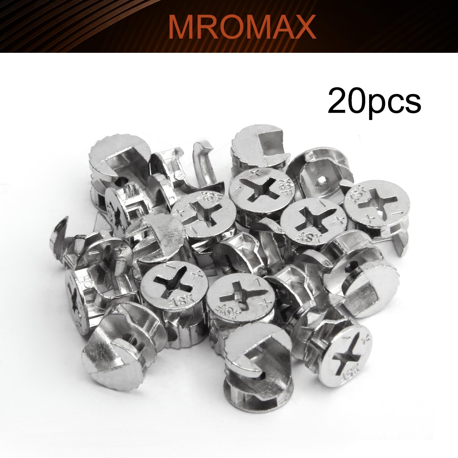 MroMax 12x10mm Silver Furniture Cam Lock Nut Connectors - 20pcs for Cabinet, Drawer, Dresser & Wardrobe Assembly | Secure Panel Fittings for DIY Home Furniture Projects