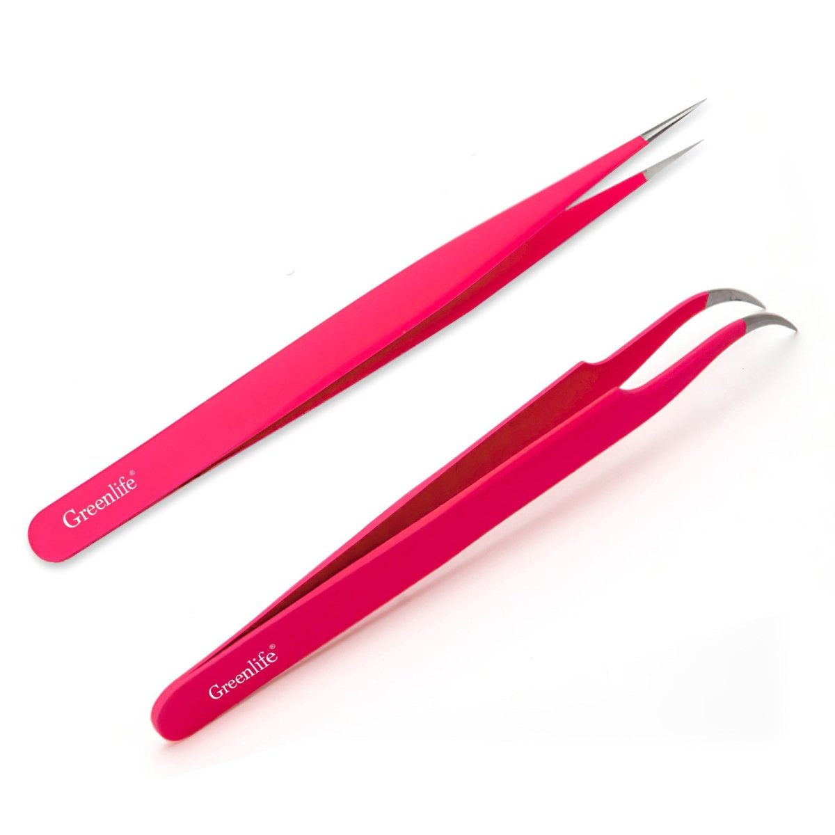 Premium Pink Stainless Steel Tweezers Set - 2 Piece Slant & Pointed Tip Kit for Eyebrows, Splinters & Crafts | Professional Grooming & First Aid Essential