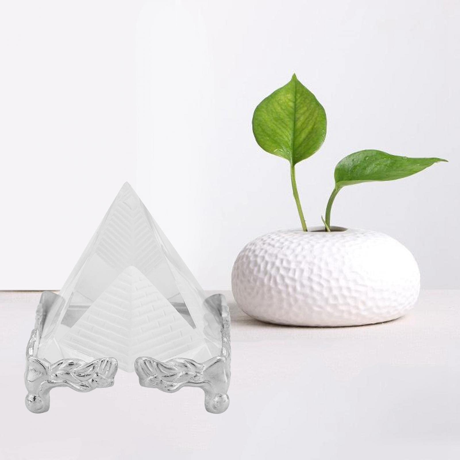 Entatial Clear Quartz Pyramid - Feng Shui Crystal Pyramid for Home & Office Decor, Meditation, Healing & Positive Energy - Elegant Hand-Carved Artificial Crystal Pyramid for Desk, Shelf or Gift