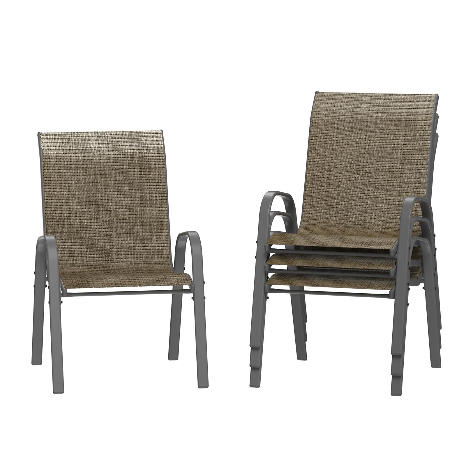 Amopatio 4-Piece Stackable Patio Chairs Set - All-Weather Outdoor Dining Chairs in Dark Brown - Breathable Garden Furniture for Backyard, Deck, Poolside & BBQ Gatherings