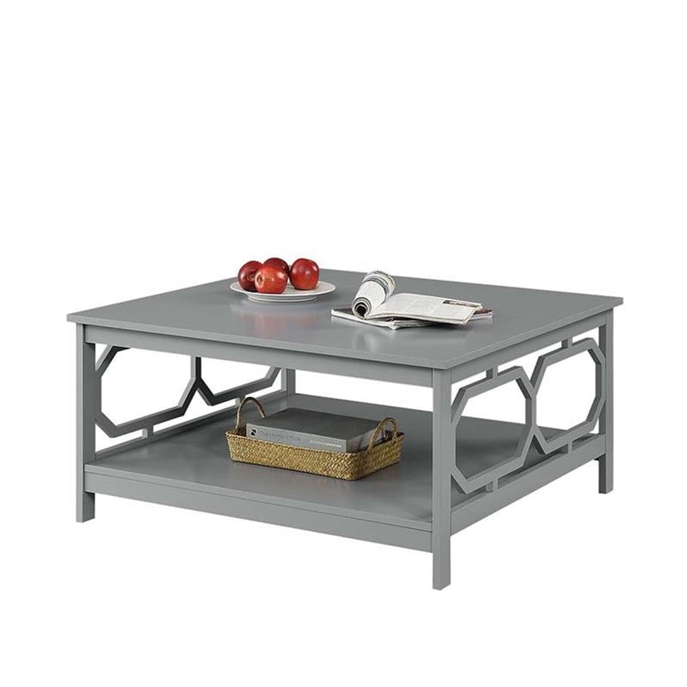 Pemberly Row 36 Inch Square Coffee Table - Gray Wood Finish - Modern Living Room Center Table for Home Decor & Entertainment