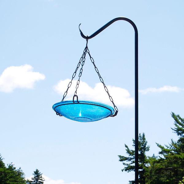 Teal Crackle Glass Birdbath Bowl for Garden Decor - Handmade Crackled Glass Bird Feeder for Outdoor Patio, Yard & Wildlife Habitat