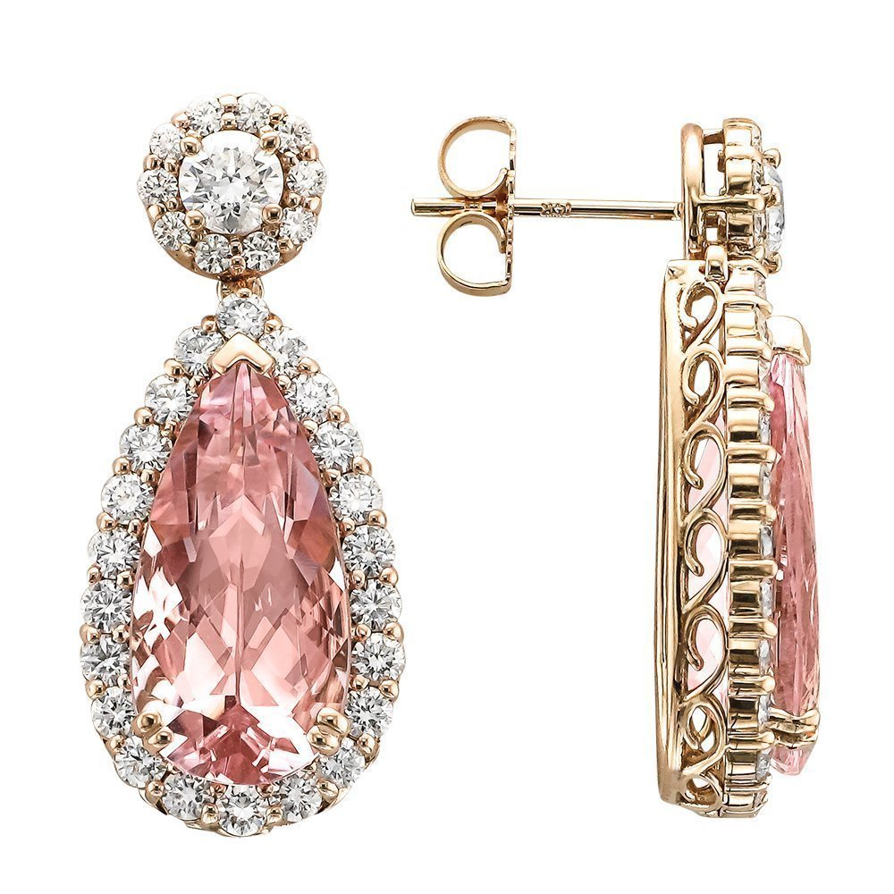 18KT Rose Gold 10.48 CTW Morganite & Diamond Earrings for Women - Elegant Bridal Jewelry, Wedding Gift, Anniversary Present, Valentine's Day Special