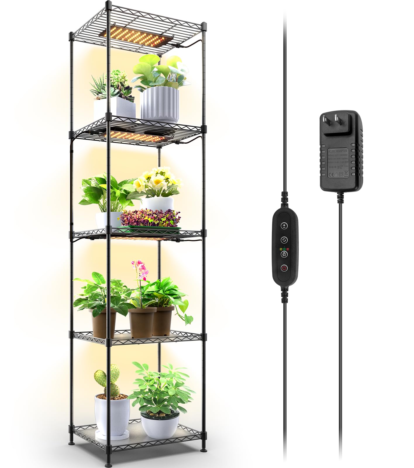 Barrina 5-Tier Plant Shelf with 40W Grow Light - Indoor Hydroponic Plant Stand for Succulents, Seedlings, Vegetables & Flowers - Ultra-Thin LED Panel with Timer - Perfect for Home Gardening, Greenhouses & Indoor Farms (15.7