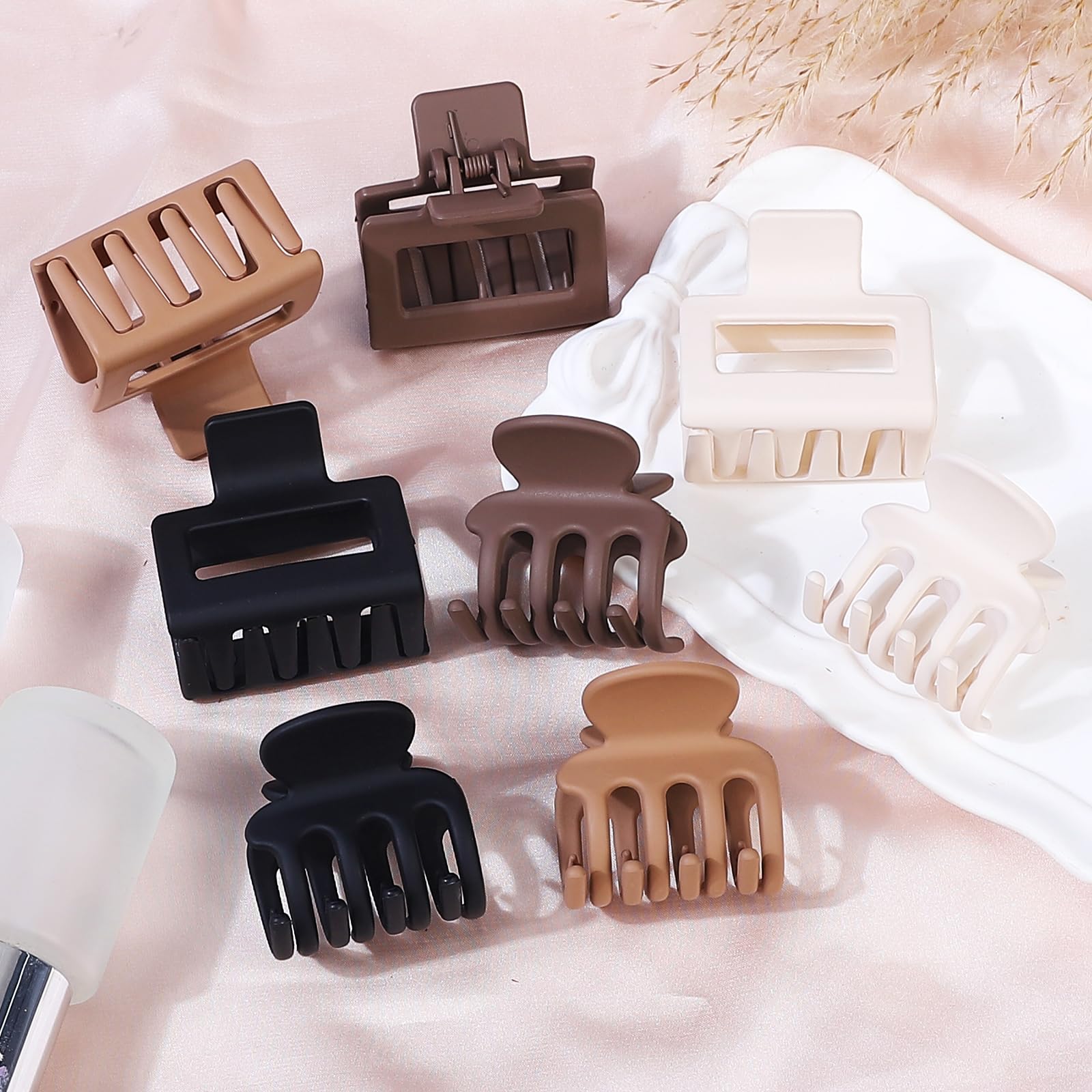 8 Pcs Matte Non-Slip Rectangle Jaw Clips for Thin Hair | Small Claw Hair Clips for Women & Girls | Medium Hair Accessories in Brown | Perfect for School, Work & Everyday Styling
