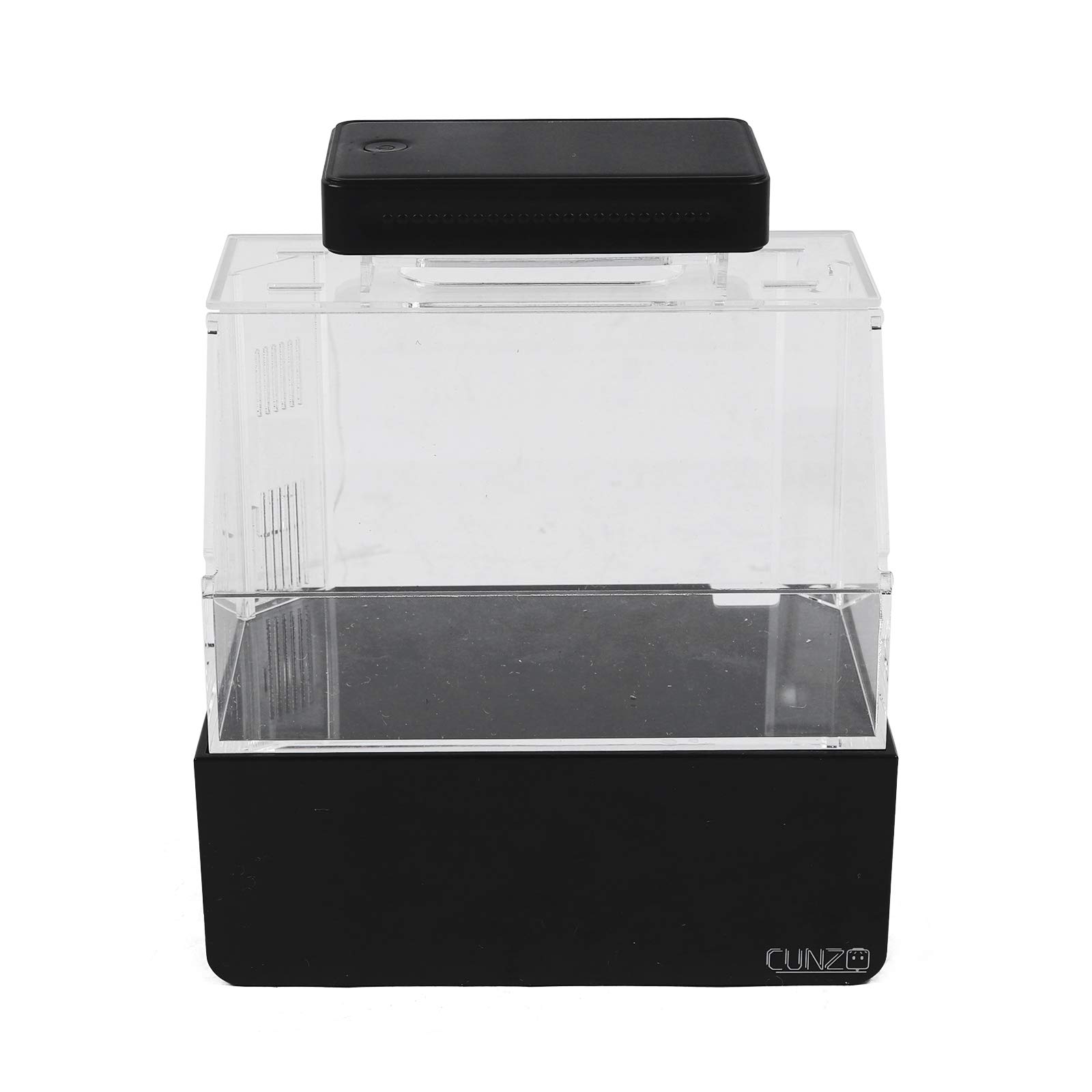 Desktop Acrylic Fish Tank with LED Digital Display & Bottom Filter - Complete Aquarium for Amphibious Horned Frogs & Small Fish (Black) - Perfect for Home, Office, or Classroom Decor