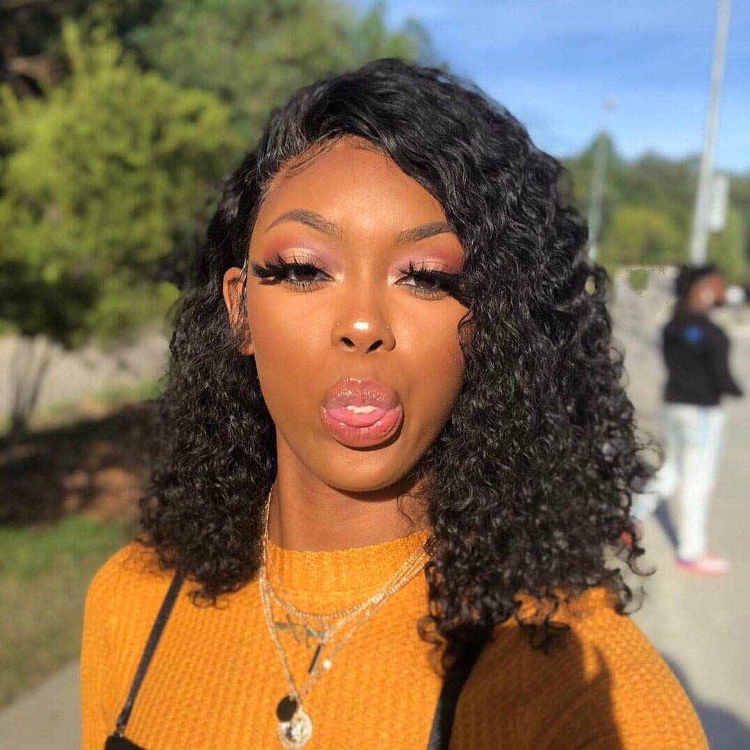 14 Inch Brazilian Human Hair Lace Front Wig - Short Deep Curly Bob Wig with Baby Hair & Pre-Plucked Natural Hairline for Women | Perfect for Daily Wear, Cosplay & Special Occasions