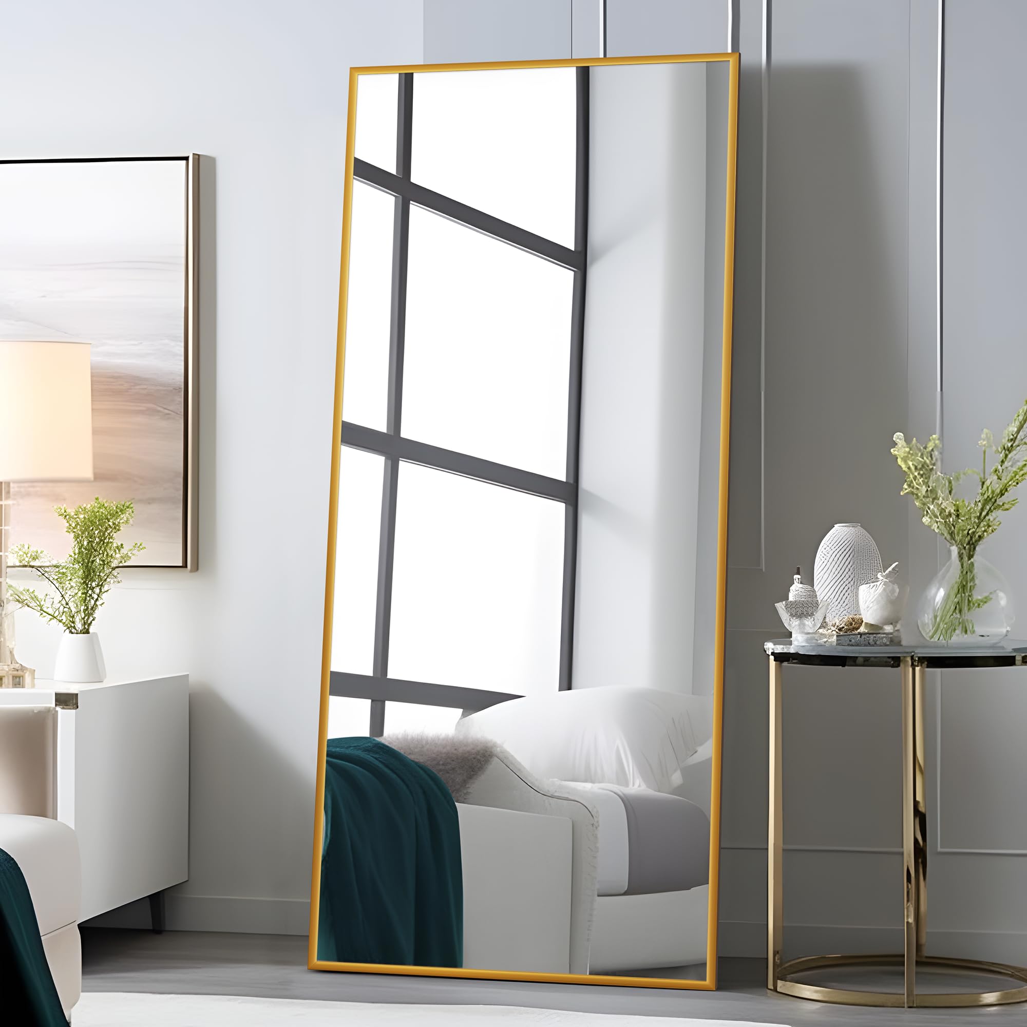 65x22 Inch Full Length Floor Mirror - Ultra Thin Aluminum Alloy Frame Standing/Hanging Wall Mirror for Bedroom, Living Room & Dressing Room - Modern Gold Home Decor