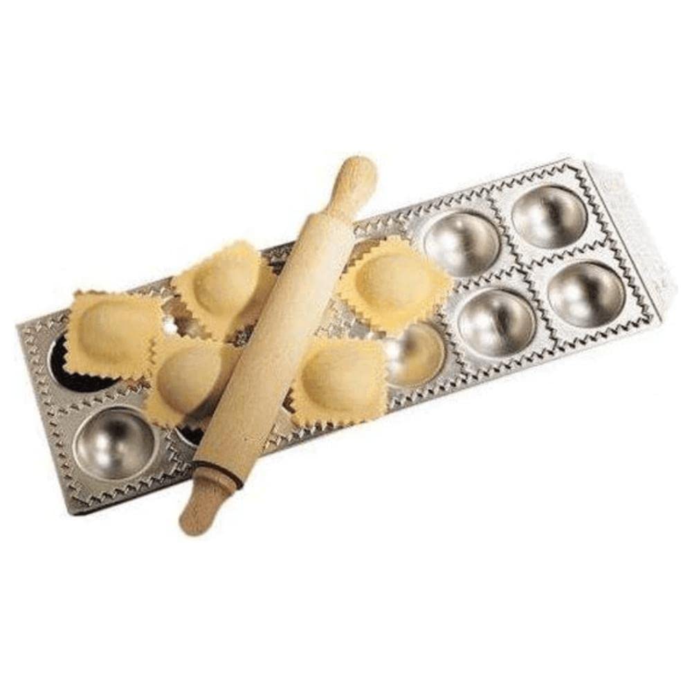 Eppicotispai 12-Hole Aluminum Round Ravioli Maker with Rolling Pin - Professional Pasta Dough Press for Homemade Italian Dumplings - Perfect for Kitchen, Restaurants, and Cooking Enthusiasts