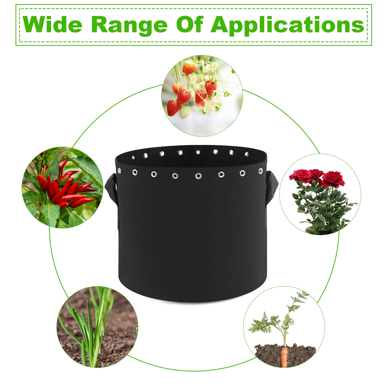 7 Gallon Fabric Pots with Holes 5-Packs, Thickened Non-Woven Aeration Grow Bags with Handles - Reinforced Weight Capacity for Indoor/Outdoor Plants, Vegetables, and Herbs - Ideal for Gardening, Hydroponics, and Container Planting