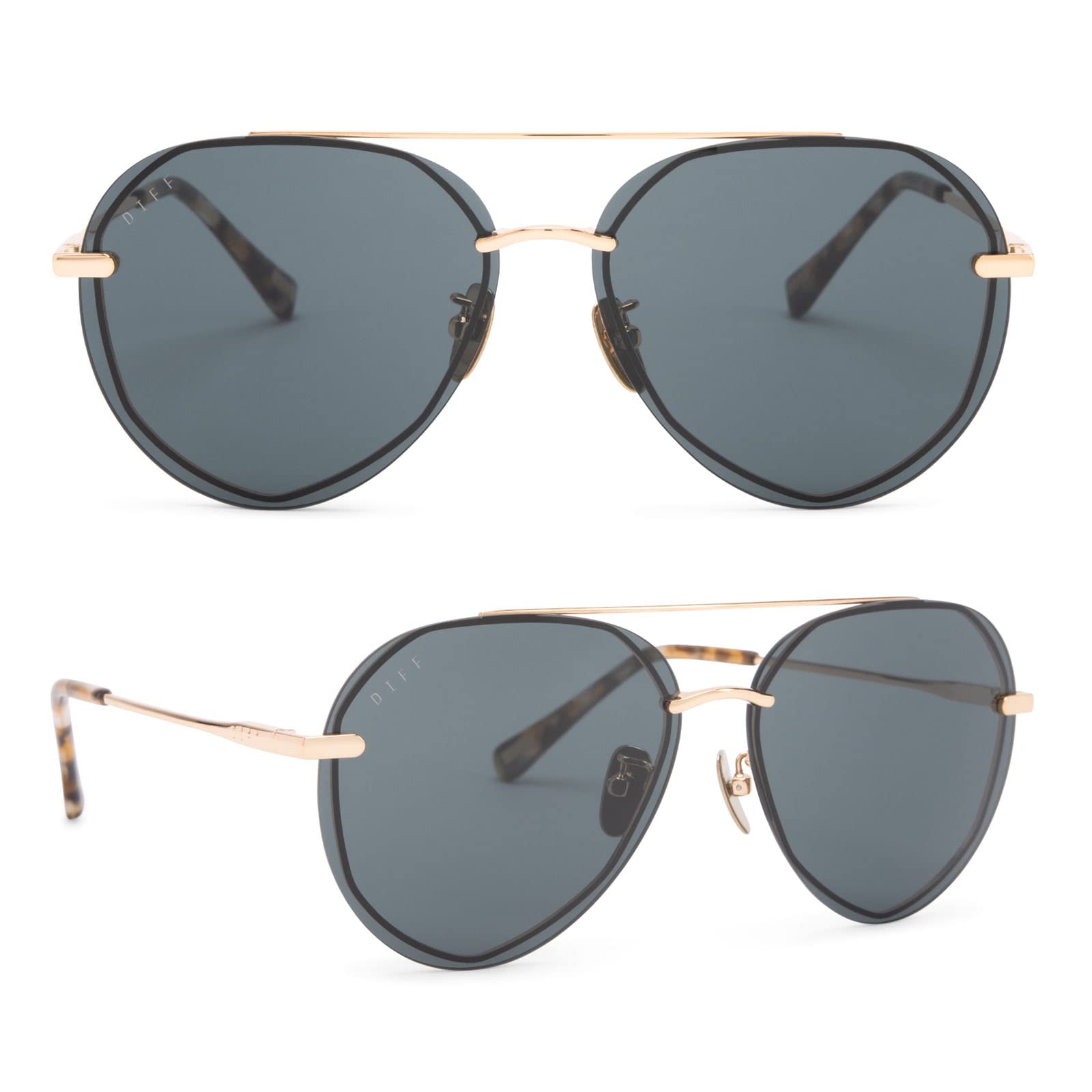 DIFF Lenox Polarized Oversized Aviator Sunglasses for Women - UV400 Protection, Gold Stainless Steel Frames - Perfect for Driving, Beach & Outdoor Activities