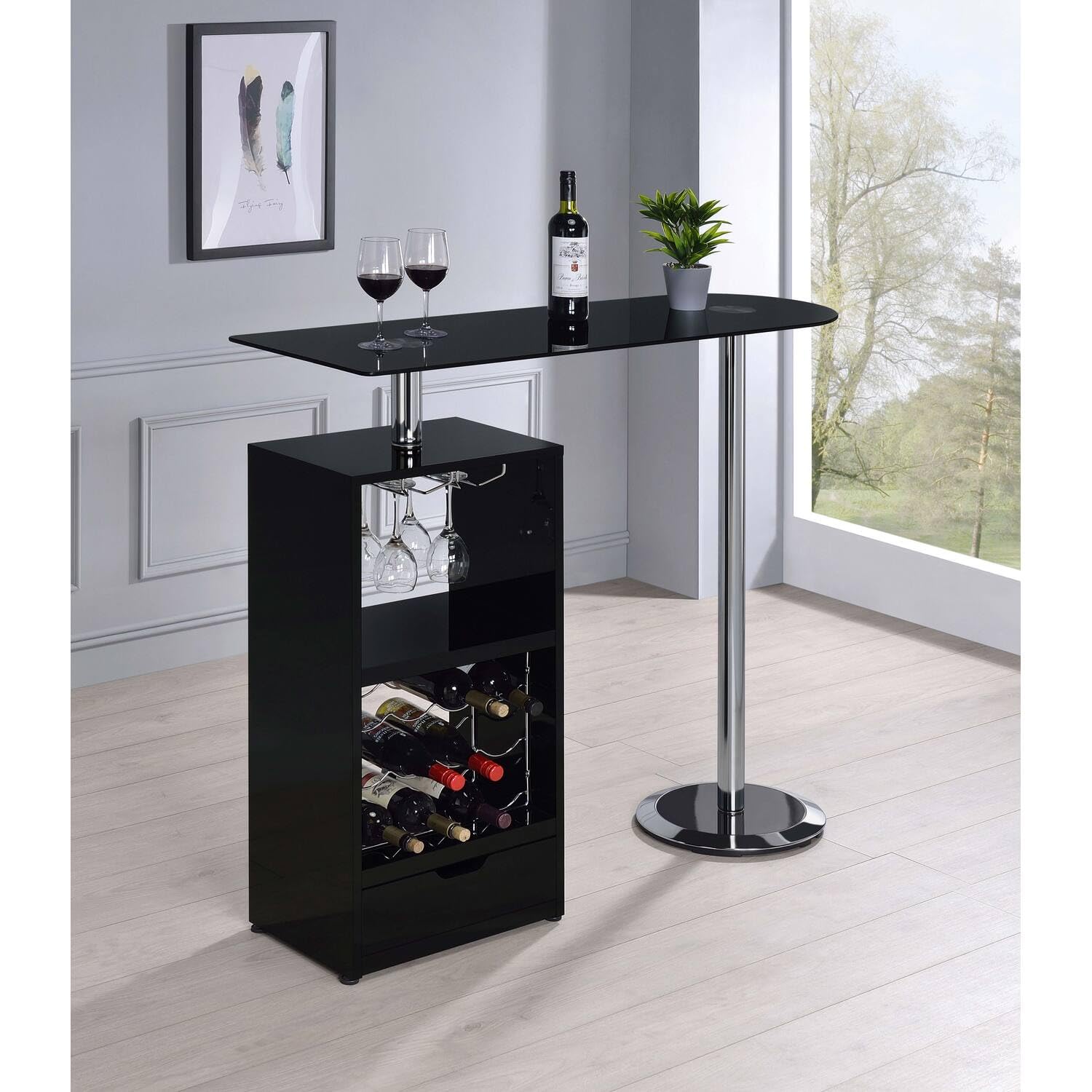 Black Bar Table with Wine Storage - Coaster Furniture 120451 | Perfect for Home Bars, Dining Rooms & Entertaining Spaces