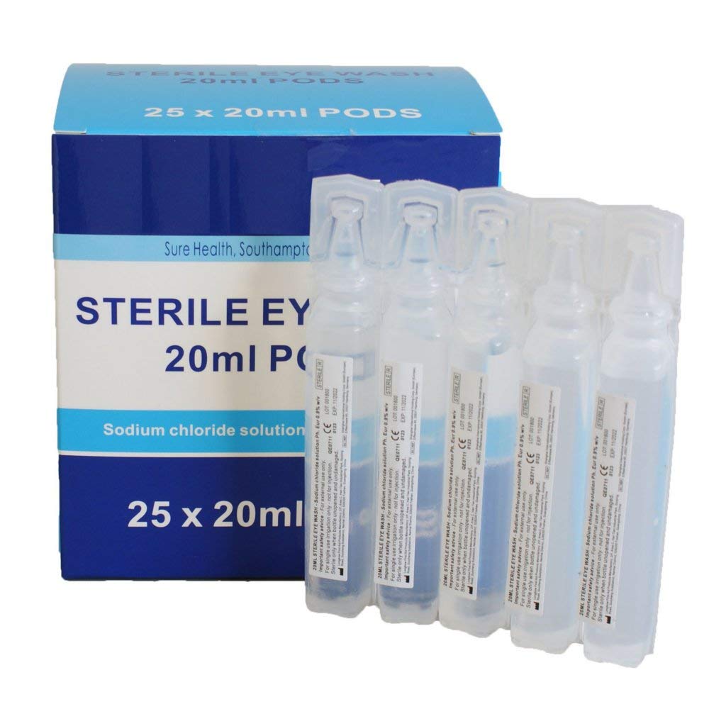 25 Pack Sterile Saline Eye Wash Pods - First Aid Eye Irrigation Solution for Emergency, Workplace Safety & Chemical Splash Protection