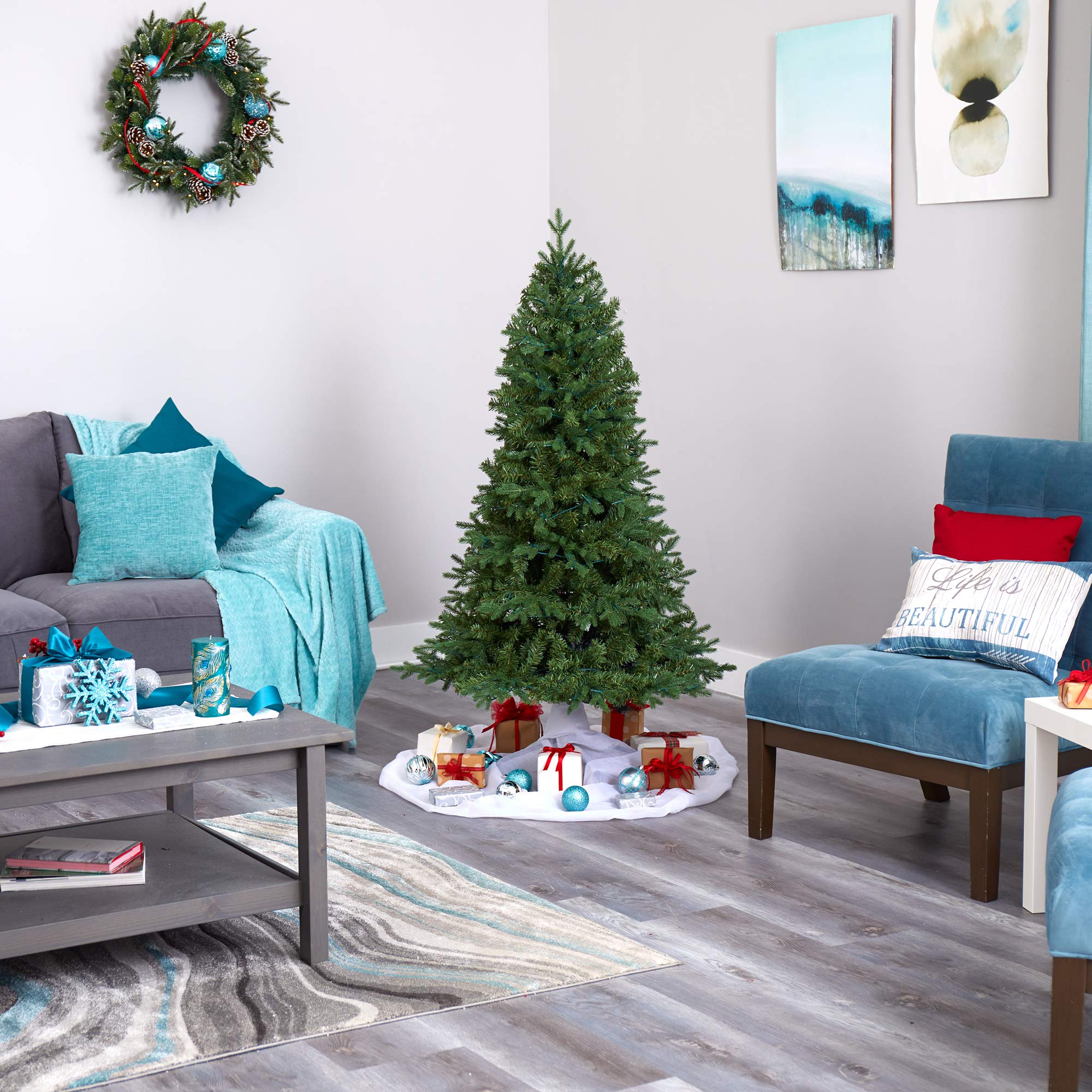 Nearly Natural 5ft Vermont Fir Artificial Christmas Tree with 150 Clear LED Lights - Perfect for Holiday Home Decor, Office, and Indoor Christmas Celebration
