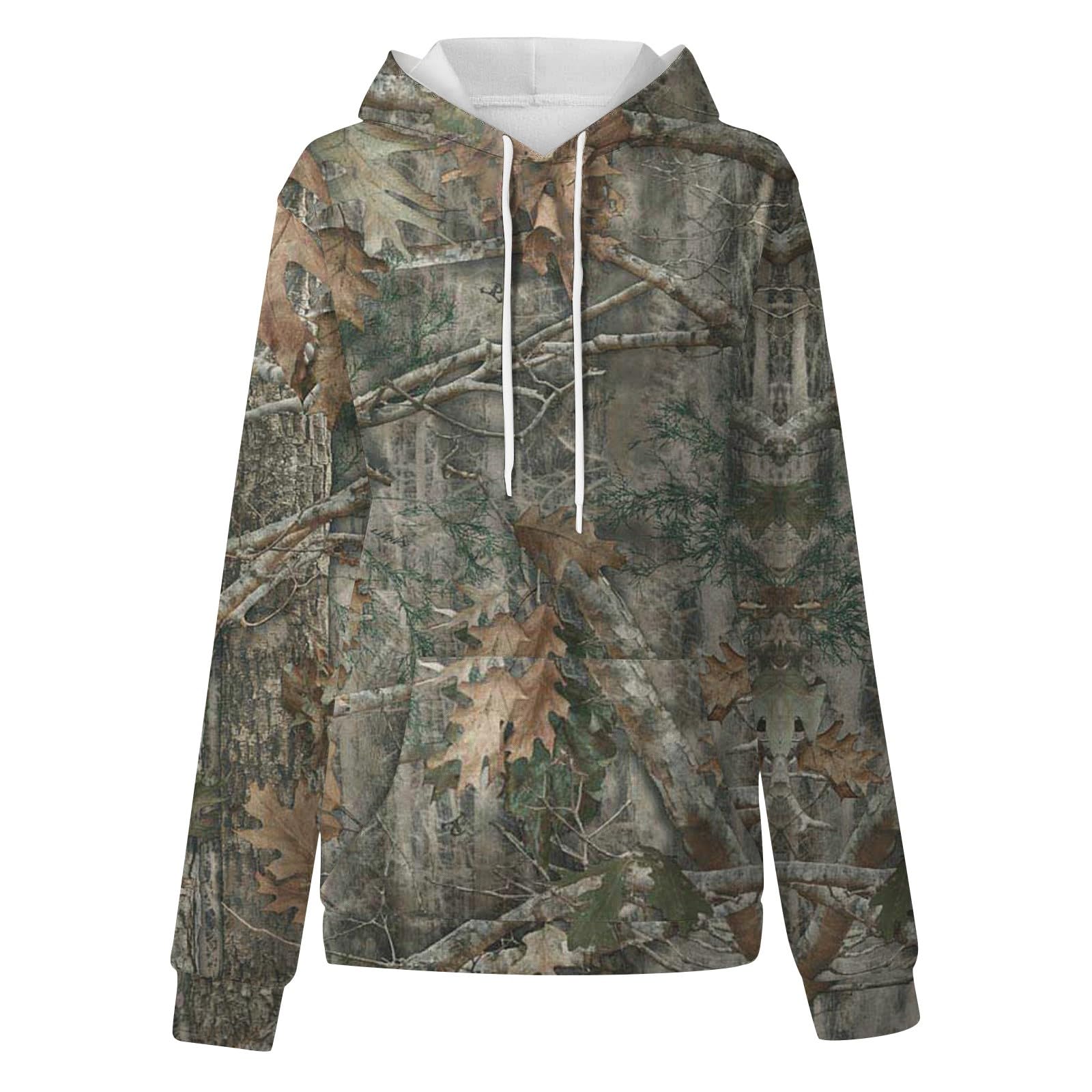 Women's Camo Hoodie with Maple Leaf Print - Long Sleeve Fleece Pullover with Drawstring for Fall & Winter | Cozy Outdoor Wear, Casual Street Style, Camping & Hiking Apparel