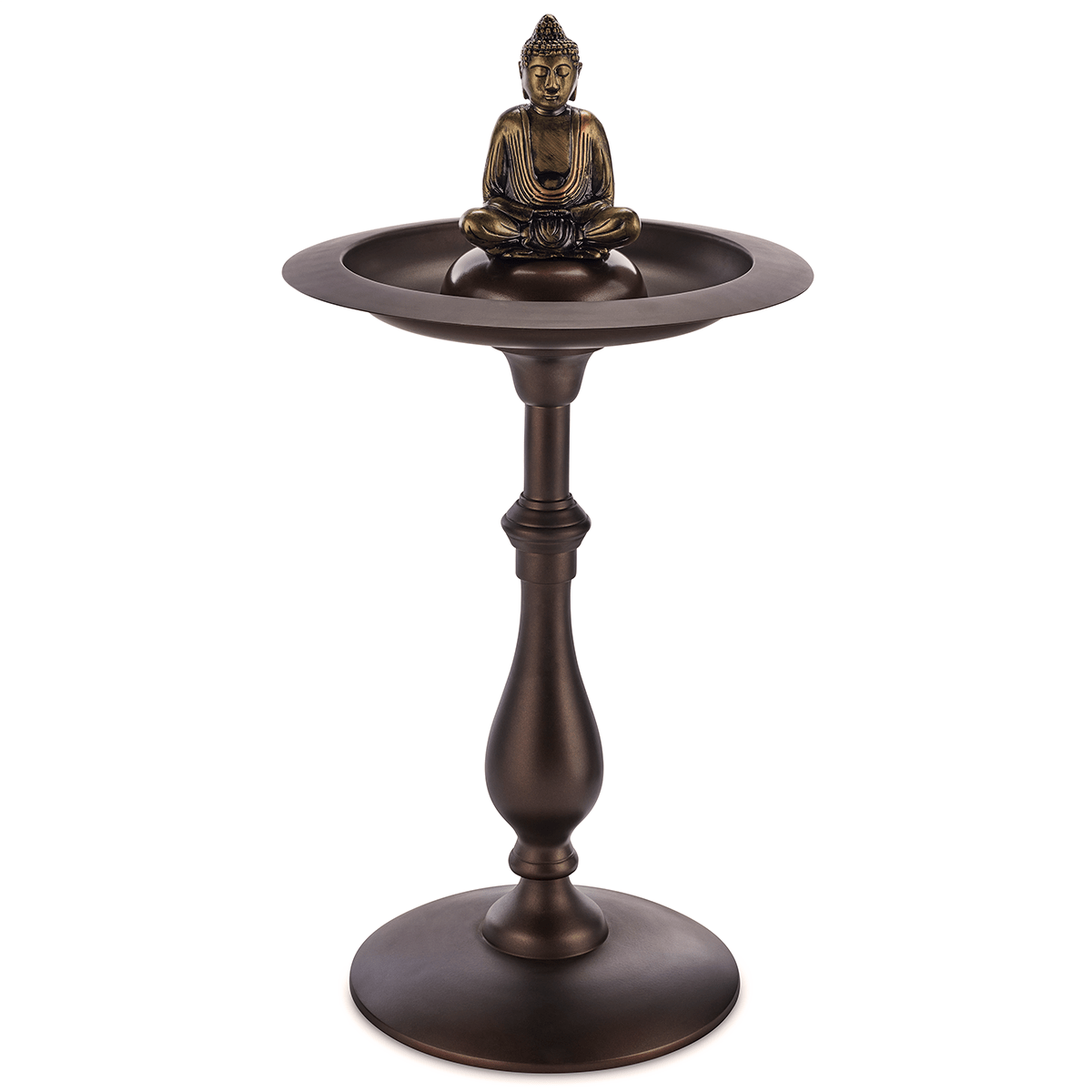 Classic Bronze Bird Bath Pedestal with Buddha Statue - Elegant Garden Decor for Outdoor Bird Watching & Zen Meditation