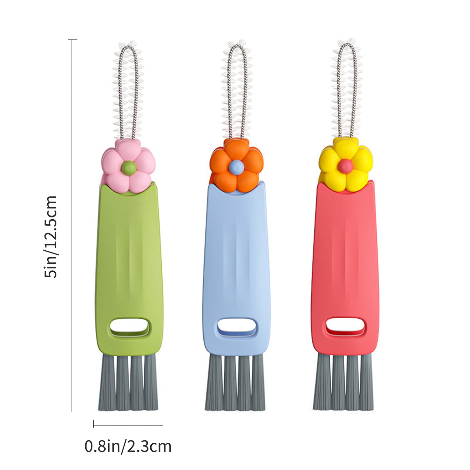 3 in 1 Multifunctional Cleaning Brush Set - Bottle Gap & Tight Space Cleaner, Cup Lid Scrubber with Handle (6 Pack) - Perfect for Travel, Baby Bottles & Kitchen Cleaning