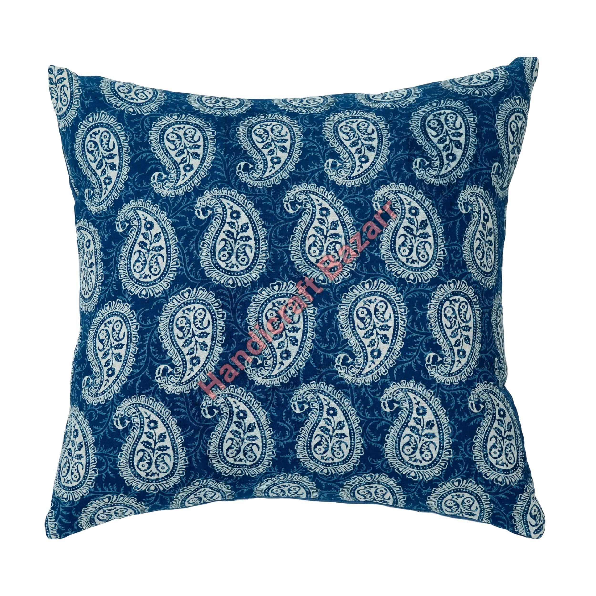 Handmade Cotton Block Printed Pillow Cover with Zipper - Decorative Sofa Cushion Case for Living Room, Bedroom & Home Decor