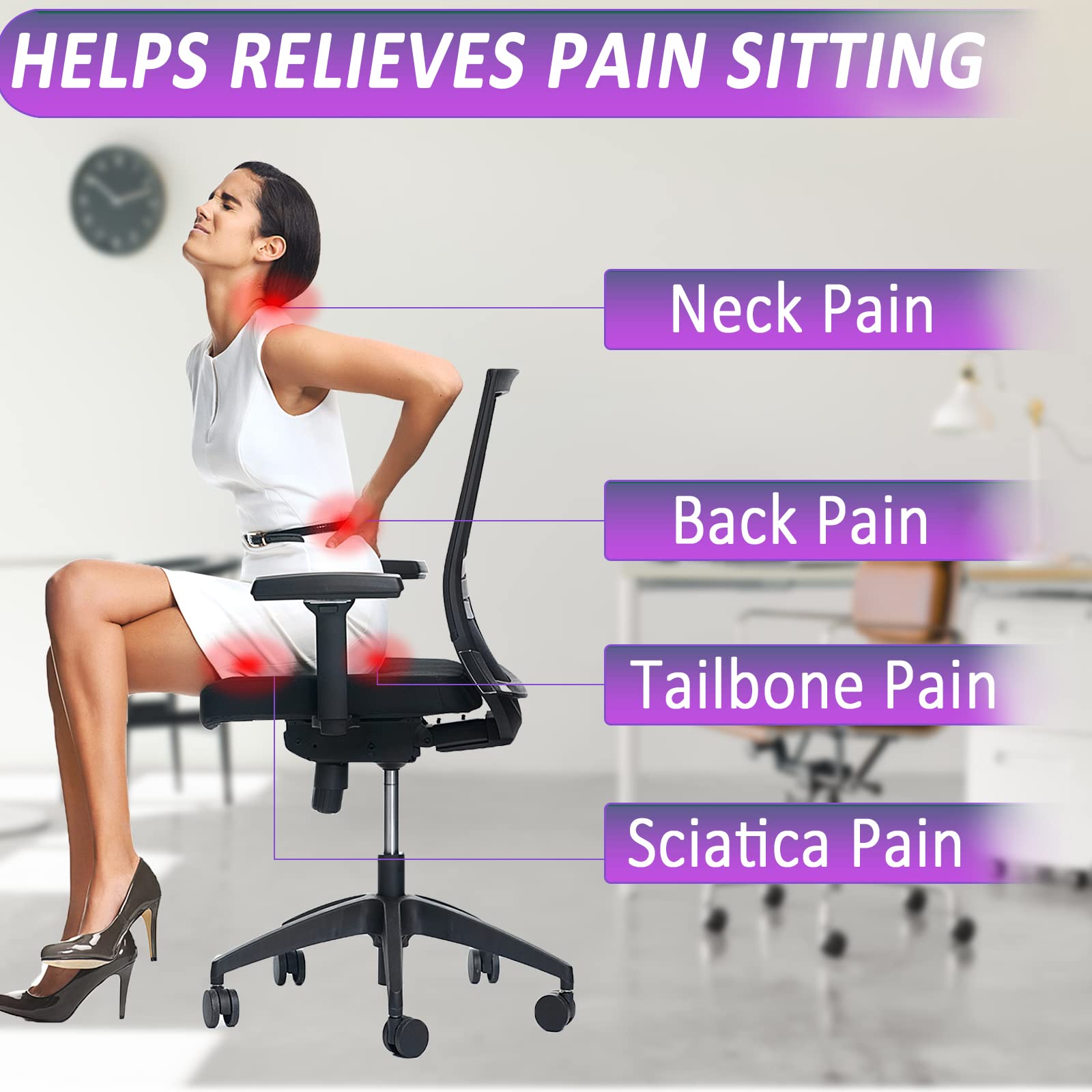 Premium Gel Seat Cushion for Back Pain Relief - Orthopedic Comfort for Office Chair, Wheelchair & Car - Sciatica & Tailbone Support - Ideal for Long Sitting, Work & Travel