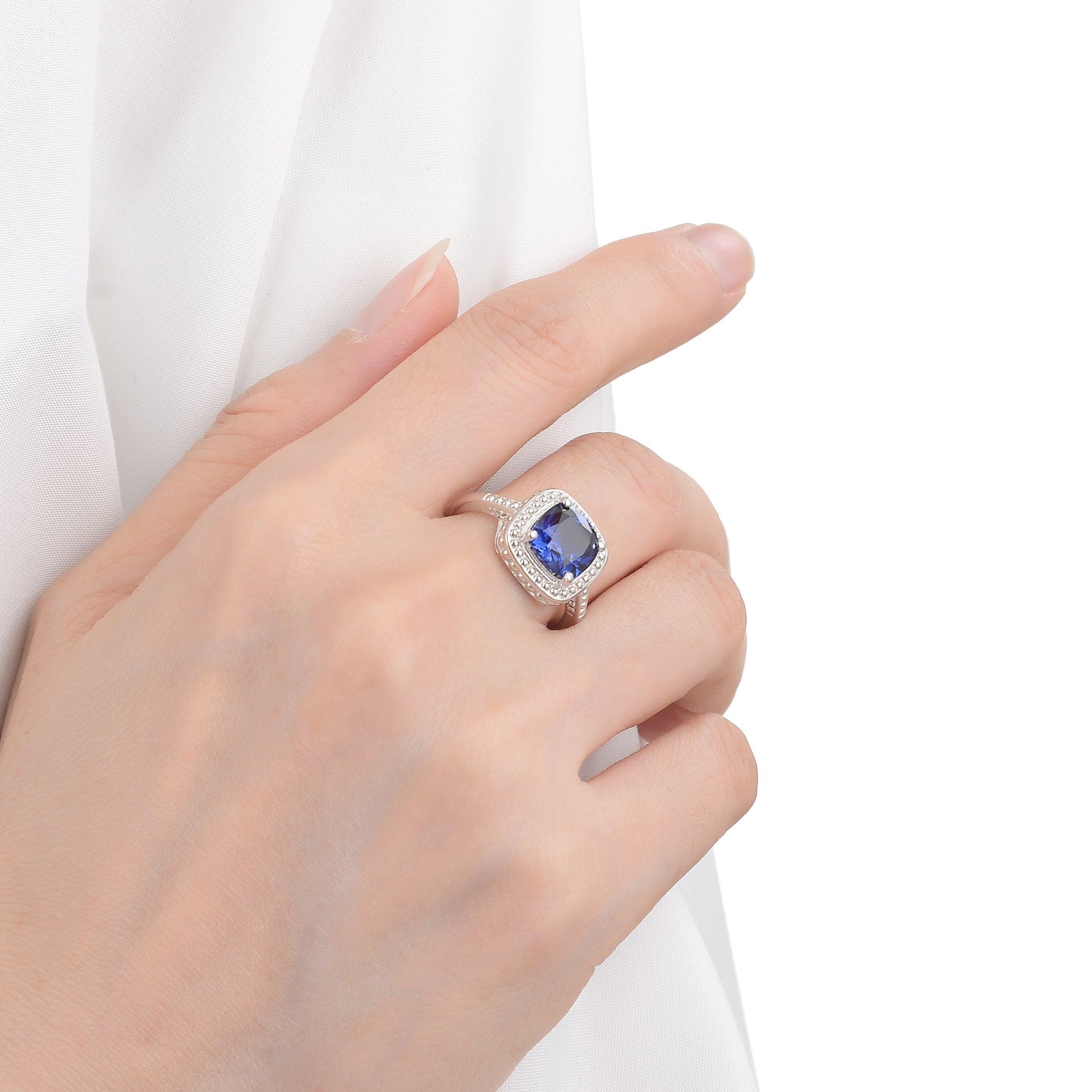 Exquisite Ceylon Sapphire Cushion Cut Statement Ring - 14K Gold Plated Elegant Jewelry for Women | Perfect for Weddings, Anniversaries & Special Occasions