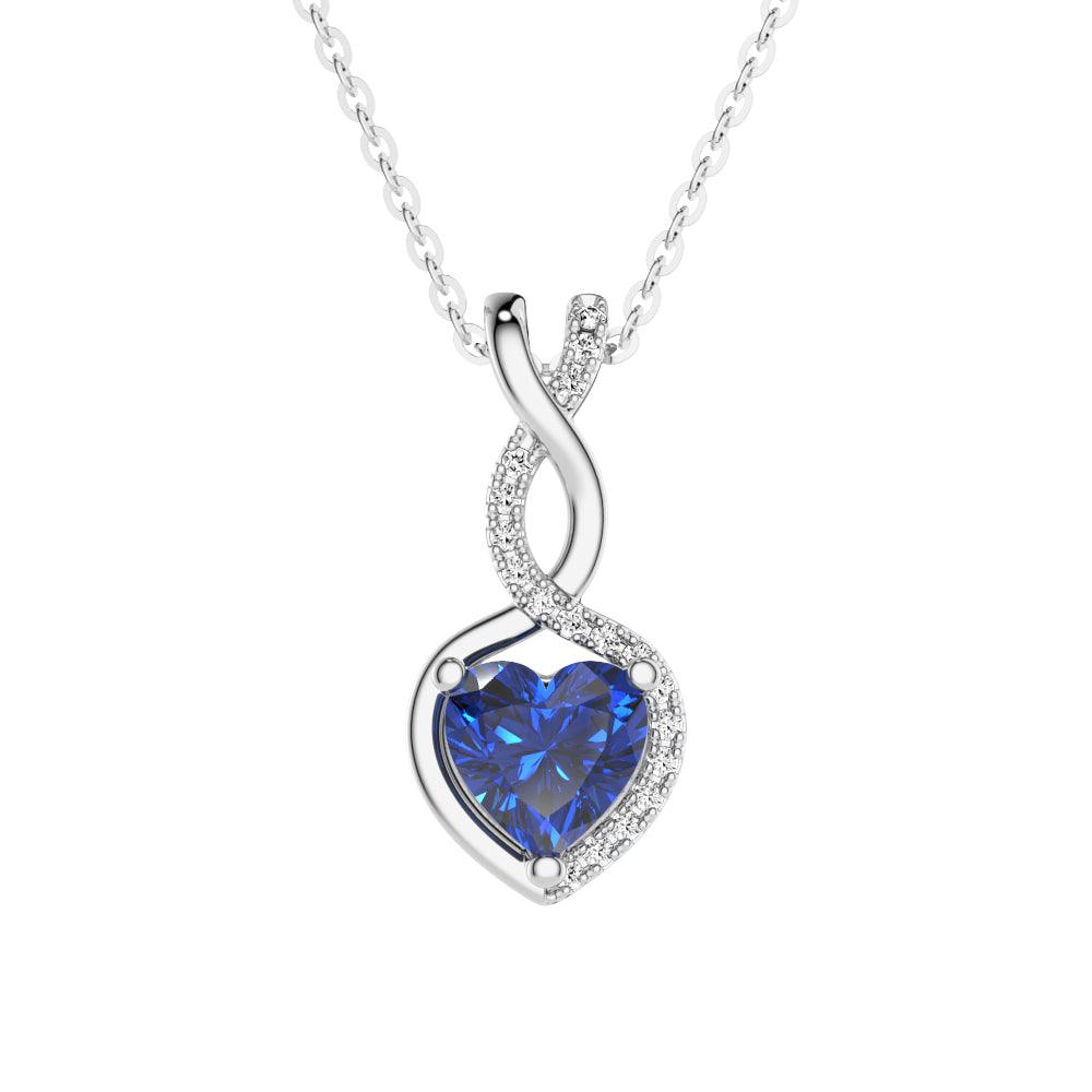 1 Carat Genuine Sapphire Infinity Heart Pendant Necklace with Diamond Accents - Perfect for Valentine's Day Gifts & Anniversary Jewelry