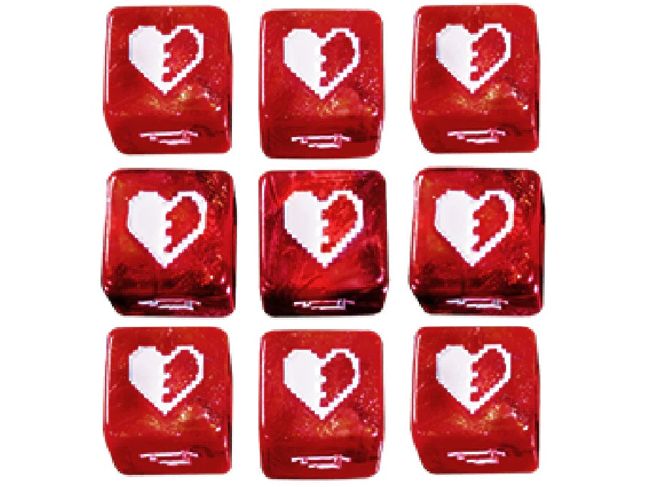 1UP Dice 9d6 Set: Healing Heart RPG Polyhedral Dice for D&D, Pathfinder & Tabletop Games - Perfect for Character Healing Rolls & Fantasy Gaming Sessions
