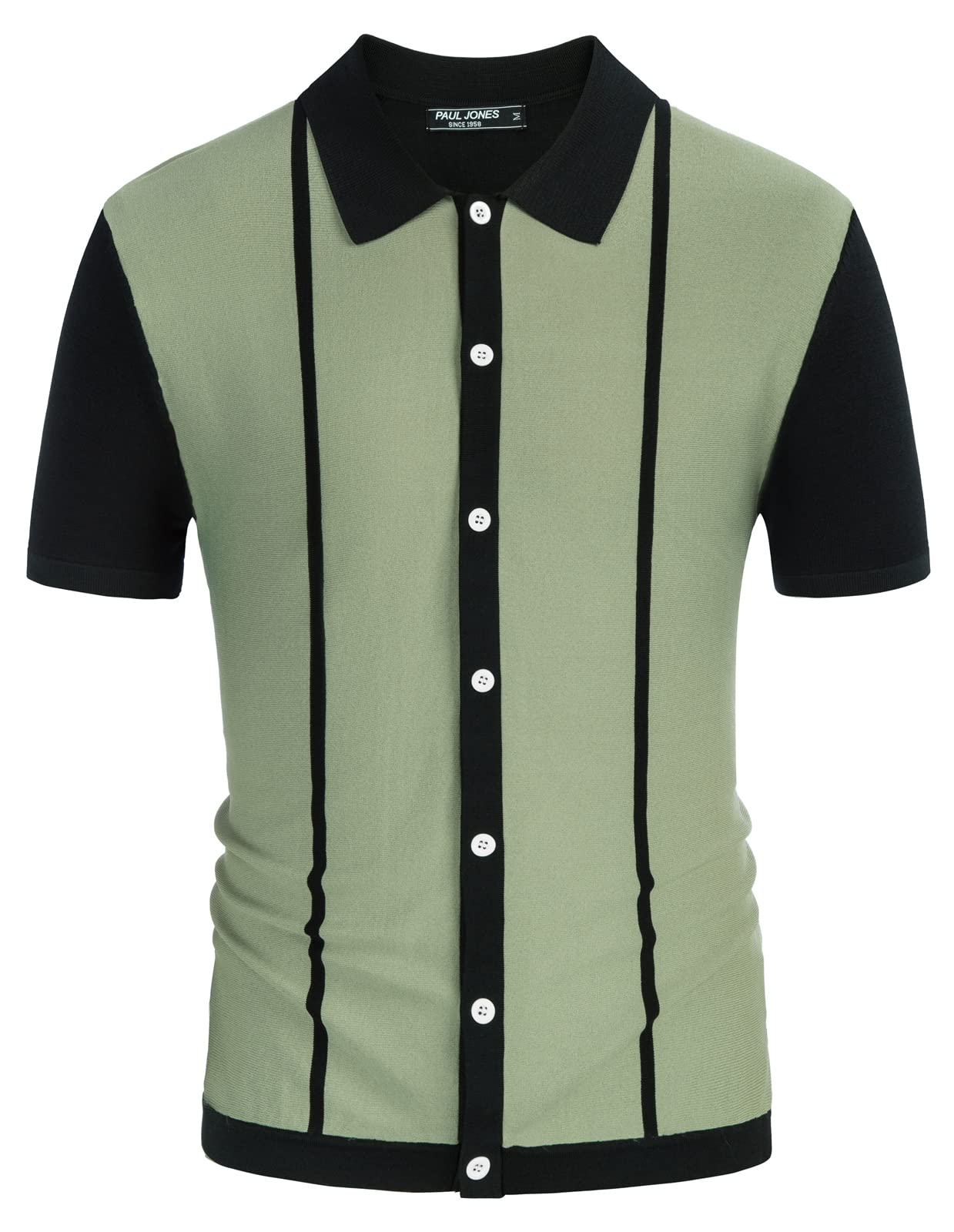 Vintage Striped Men's Polo Shirt - PJ PAUL JONES Button Down Knitted Golf Shirt for Casual Wear & Sports Activities