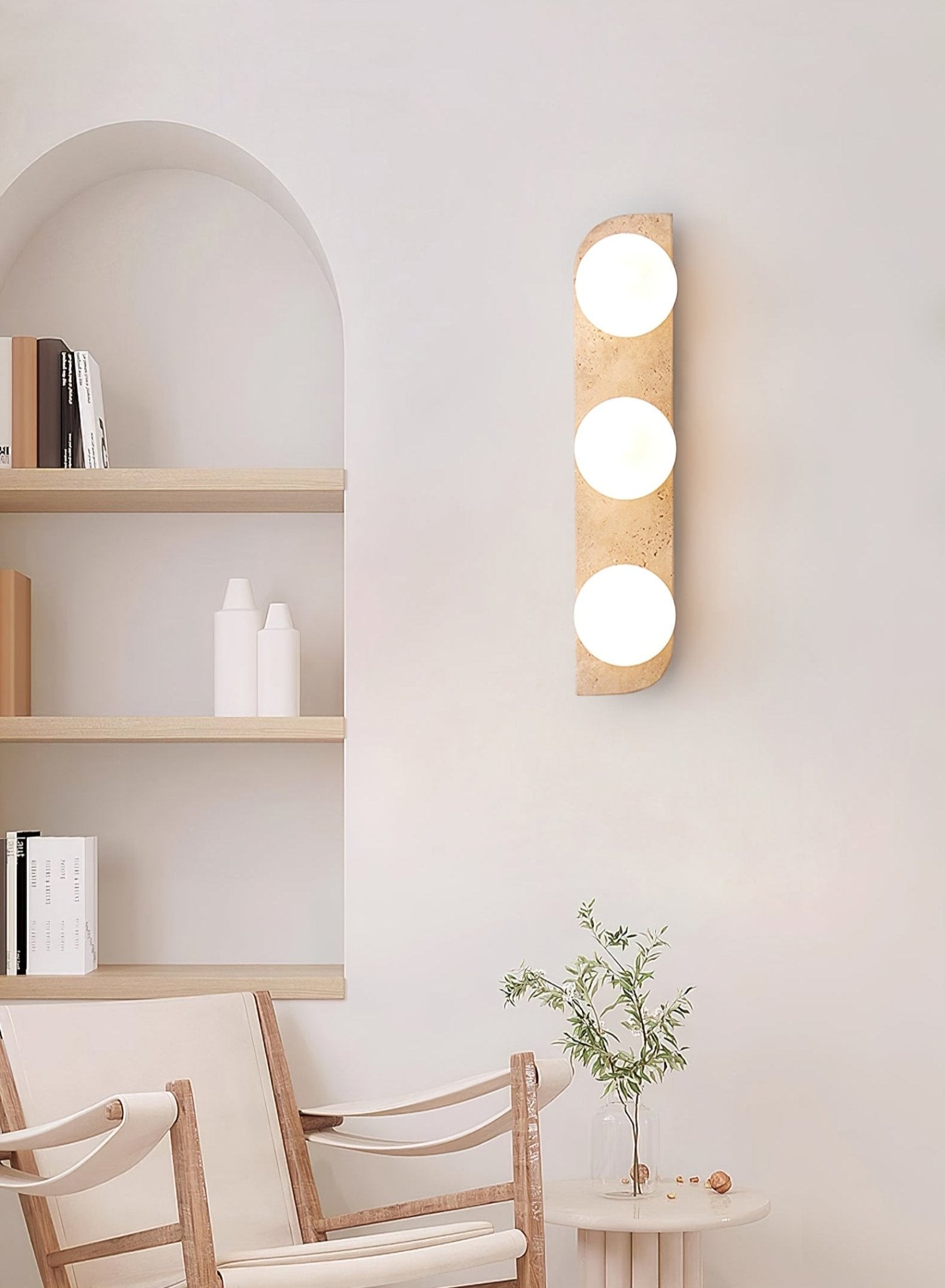 Elysian Travertine Plug-in Wall Sconce - Modern Plug in Wall Light Fixture for Bedroom, Living Room, Hallway & Entryway Lighting