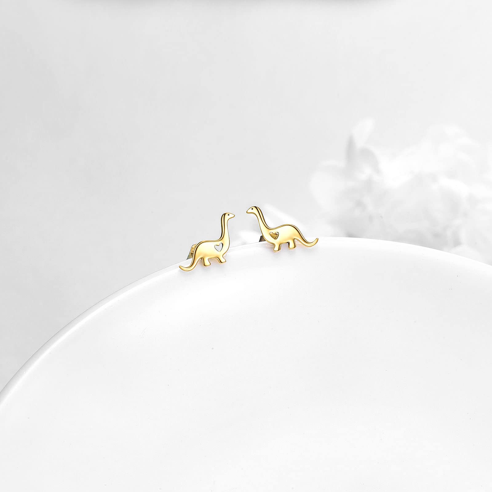 14K Gold Dinosaur Earrings for Women - Dainty Heart Stud Earrings Jewelry Gift for Her | Perfect for Birthday, Anniversary, Valentine's Day Gifts