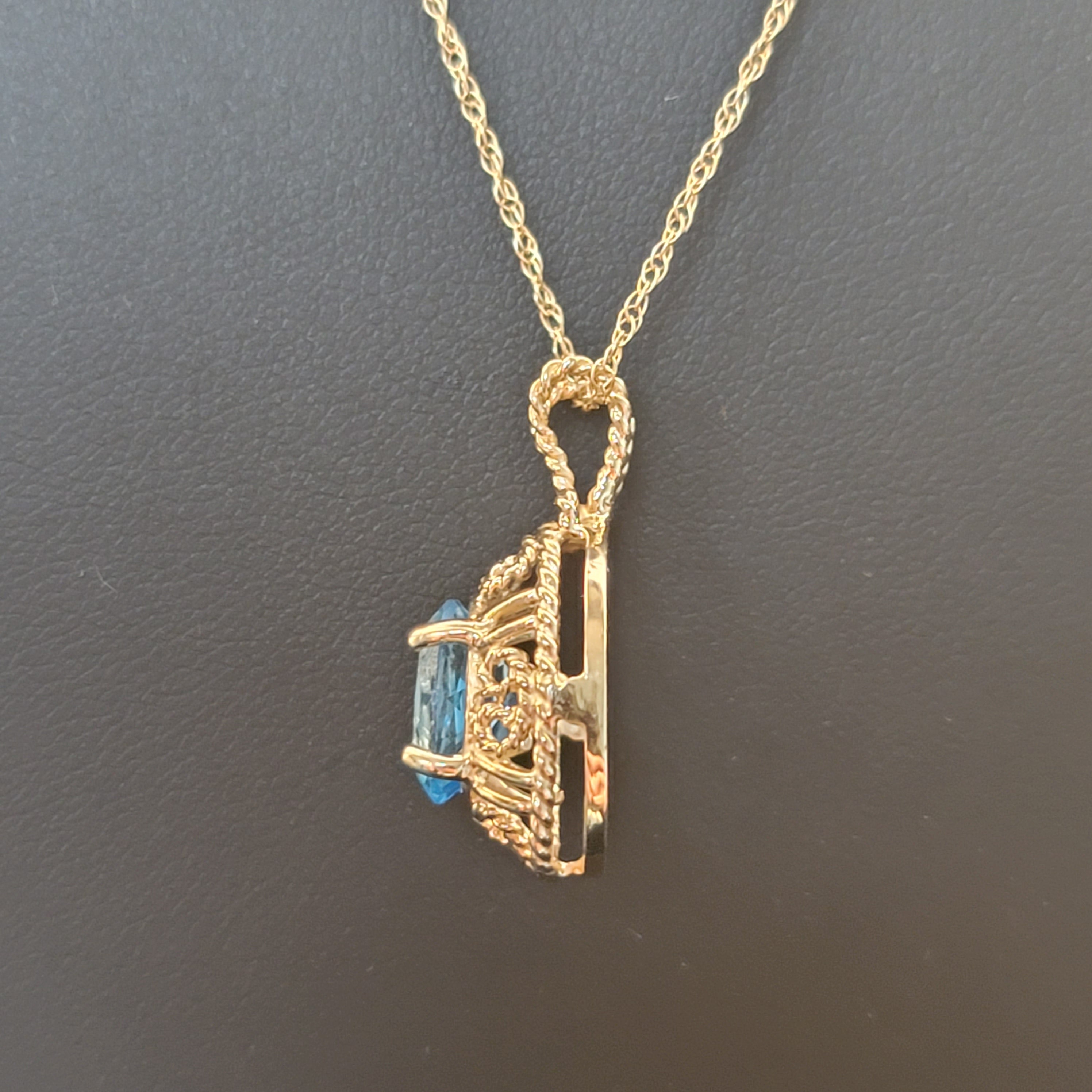 14k Yellow Gold Blue Topaz Rope Design Necklace - Perfect for Women's Jewelry Gifts, Anniversary & Birthday Presents