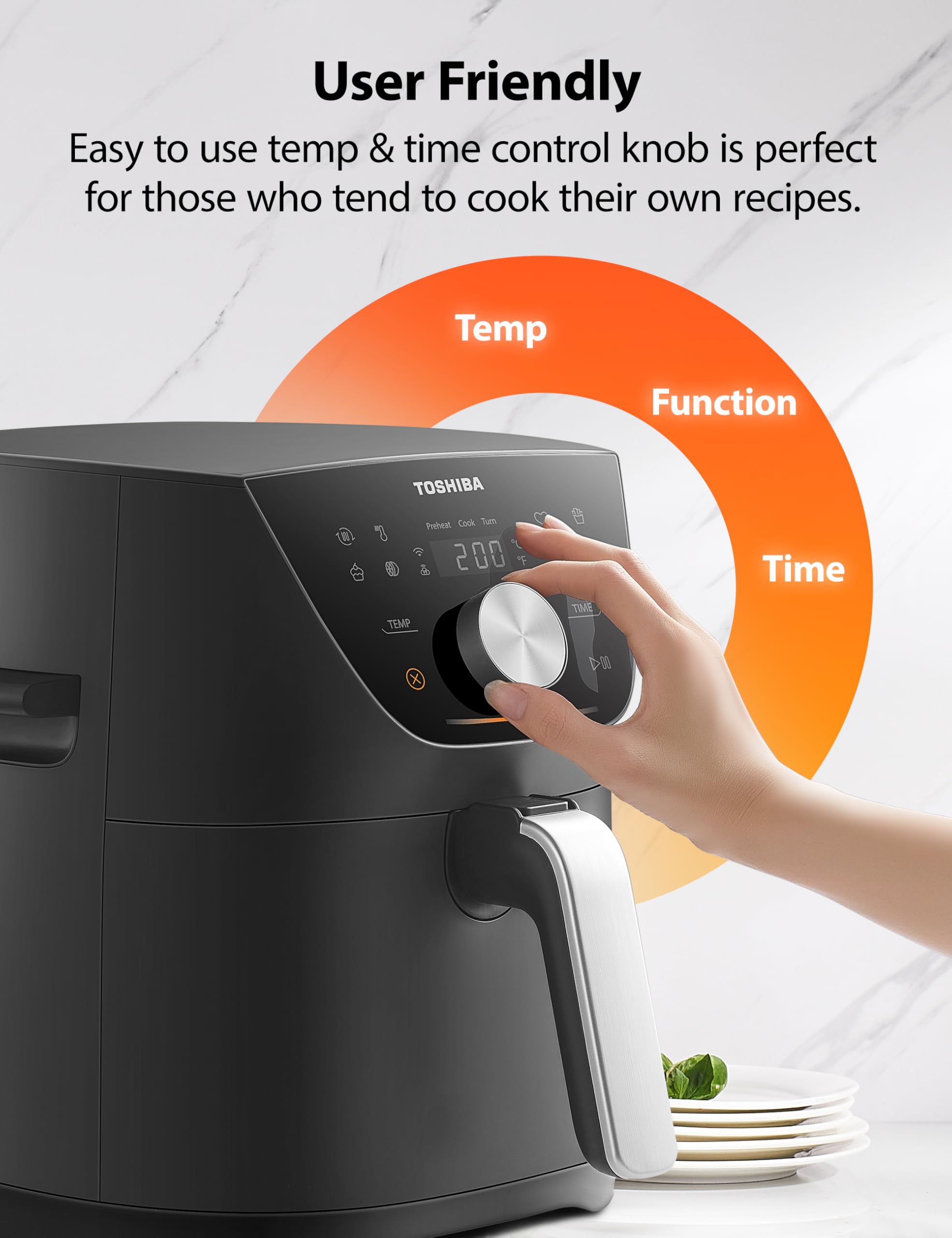 Toshiba 5.5QT Air Fryer with Heat-Q Technology - 8 Preset Menus, Menu-IQ Function & 1°F Precision for Healthier 90% Less Oil Cooking | Perfect for Quick Family Meals, Snacks & Healthy Lifestyle | Double-Sided Handles for Easy Handling