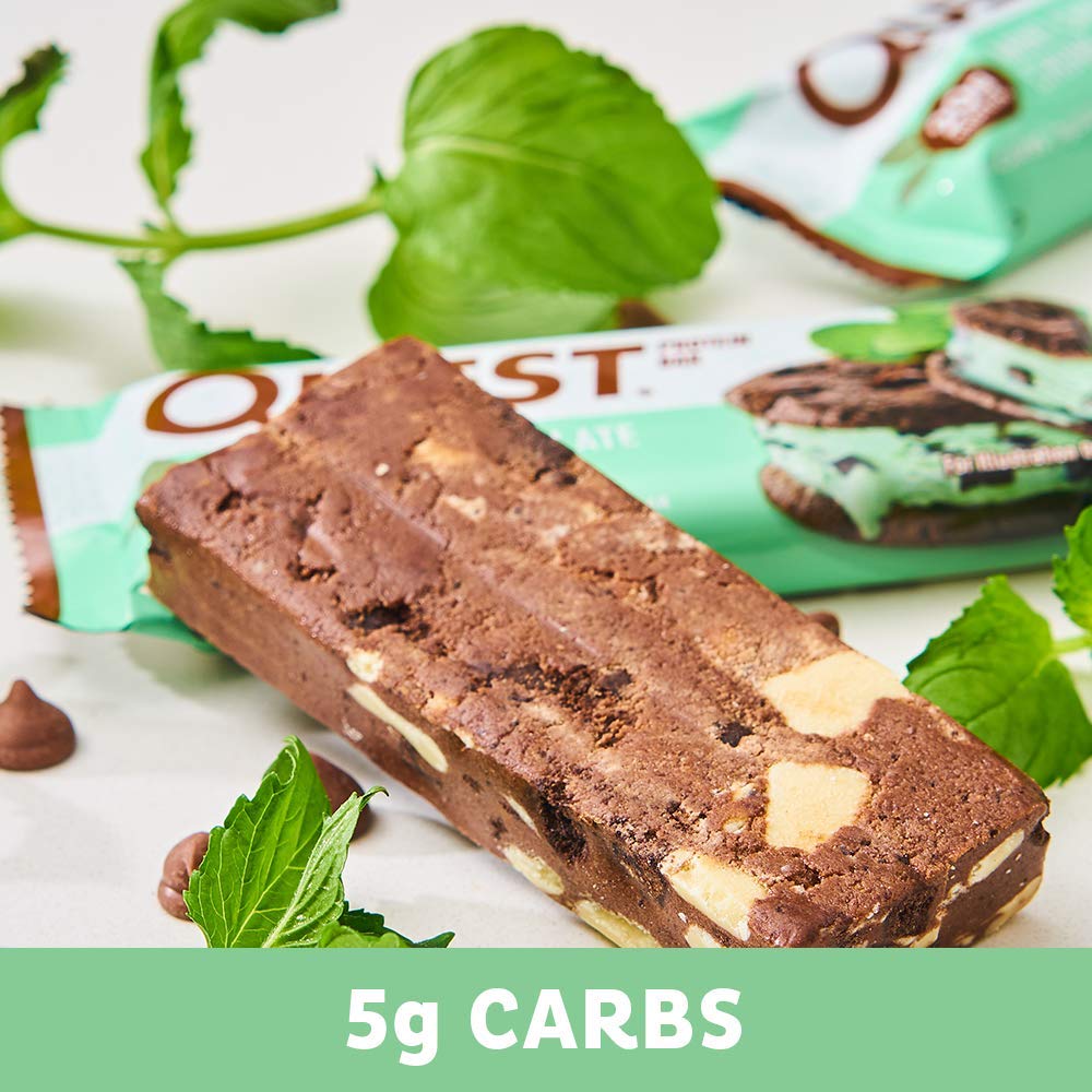 Quest Bar Protein Bars - Mint Chocolate Chunk Flavor, Gluten Free & Low Carb (12 Count Box) | Post-Workout Recovery & Healthy Snacking On-The-Go