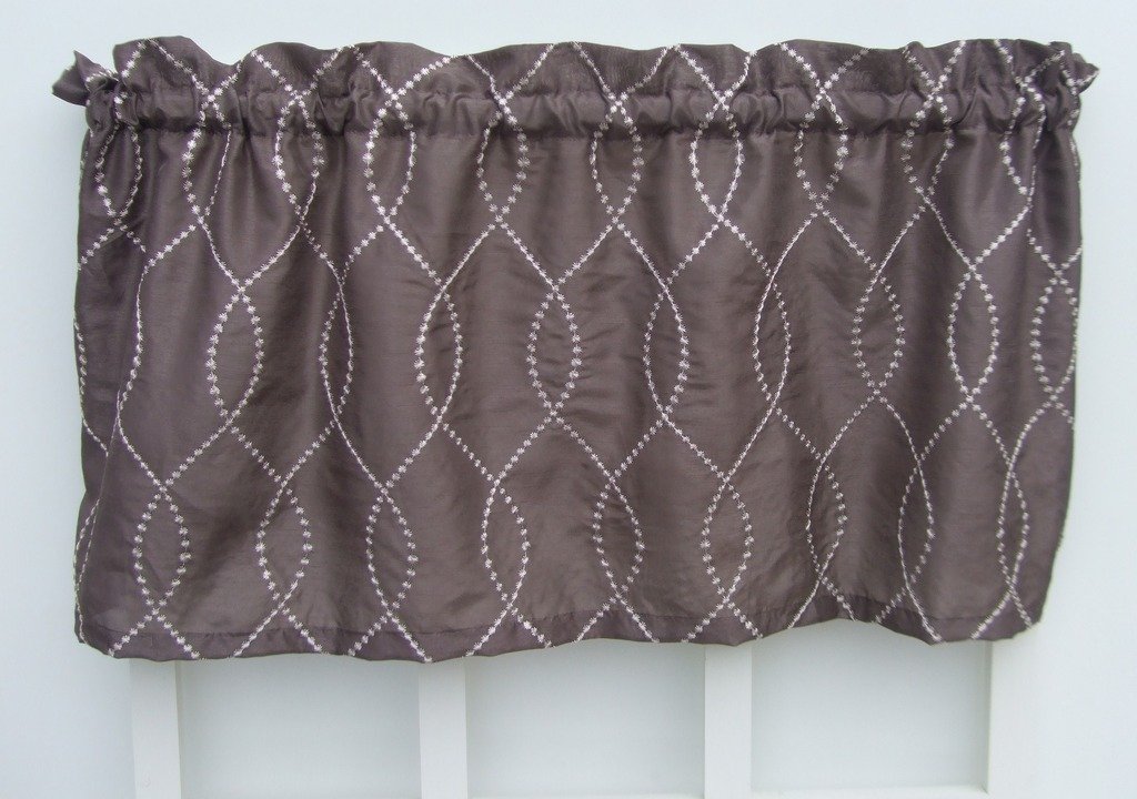 Chocolate Brown Geometric Swirl Window Valance - Elegant Curtain Topper for Living Room, Bedroom & Kitchen Decor