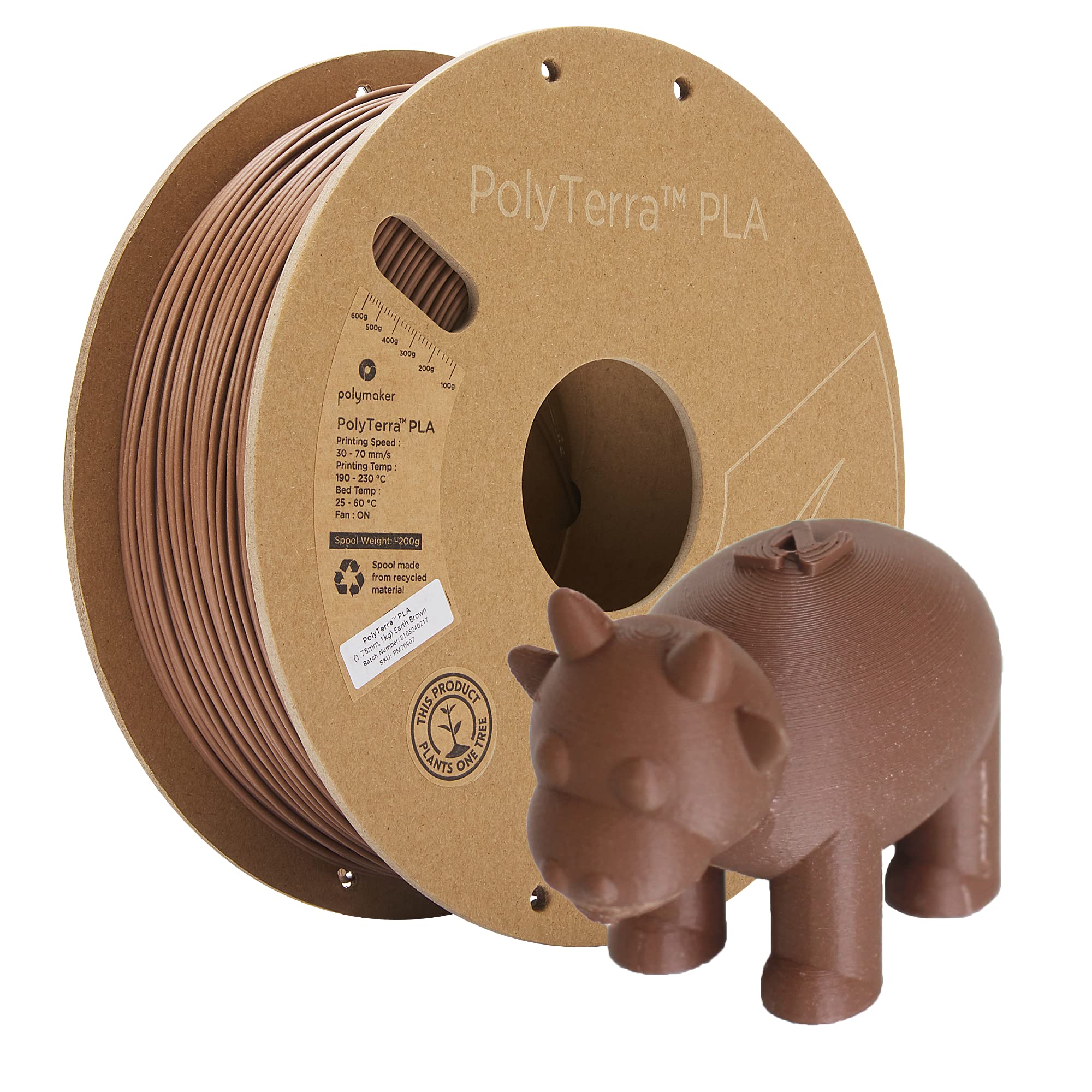 Polymaker Matte PLA Filament 1.75mm 1kg - Earth Brown 3D Printing Filament for PolyTerra & Other FDM Printers | Perfect for Cosplay Props, Home Decor & DIY Projects