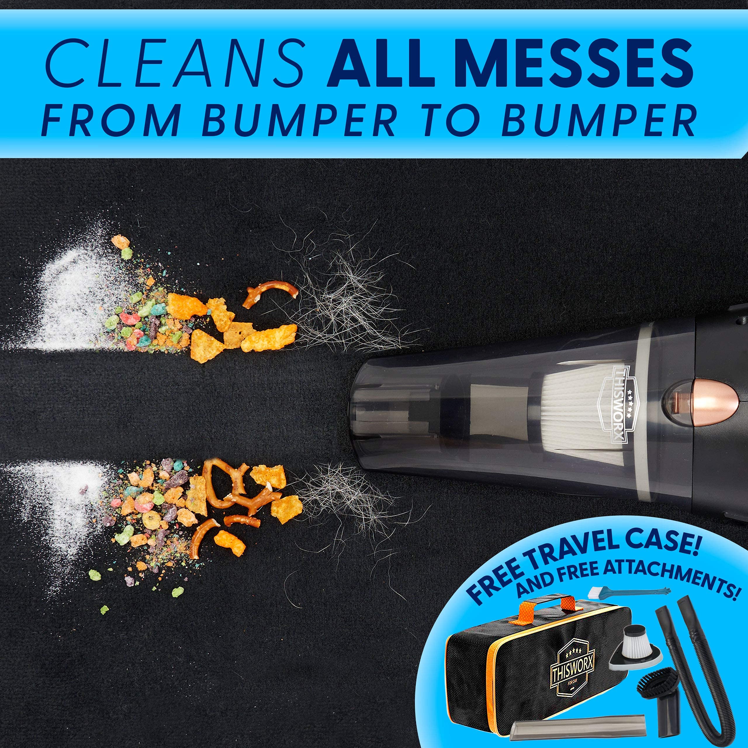 ThisWorx Portable Car Vacuum Cleaner with 16ft Cord & Attachments - Ideal for Cars, RVs, Boats & Travel