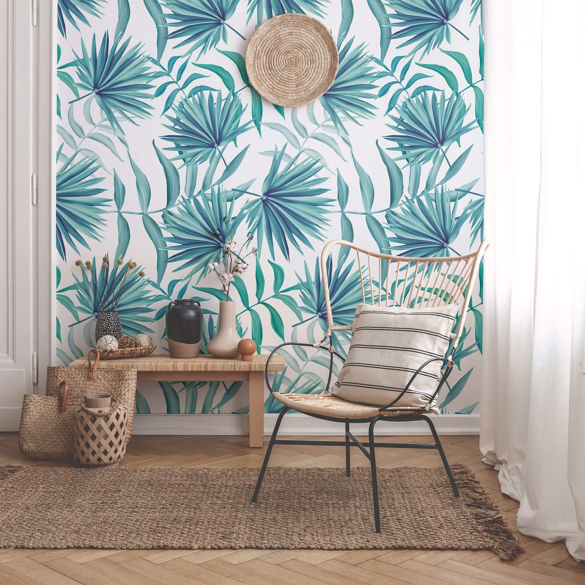 Green Botanical Floral Peel and Stick Removable Wallpaper - Self-Adhesive Decorative Vinyl for Bedroom, Living Room & Office Decor