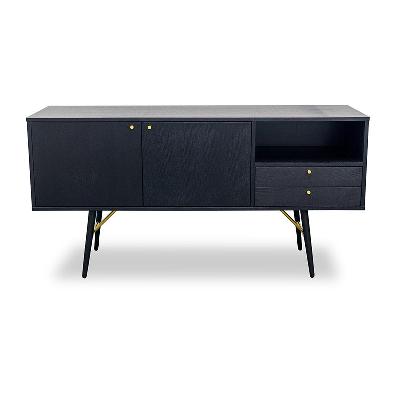 OMARI 160cm Sideboard Buffet Cabinet - Modern Black Ash Wood Storage for Dining Room, Living Room & Entryway