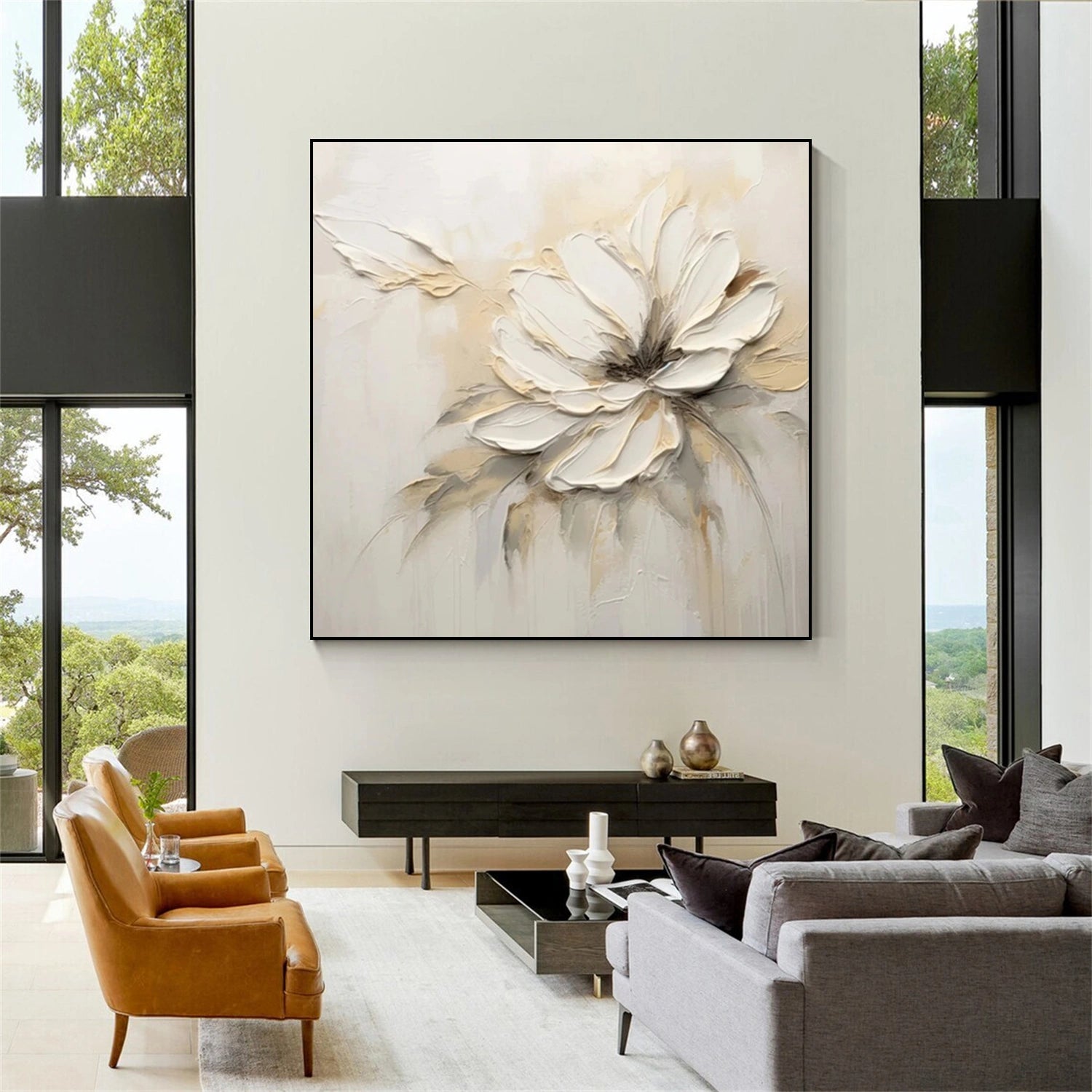 Beautiful Flower and Tree Painting #FT140 - Handmade Canvas Art for Home Decor, Living Room, Bedroom & Office Wall