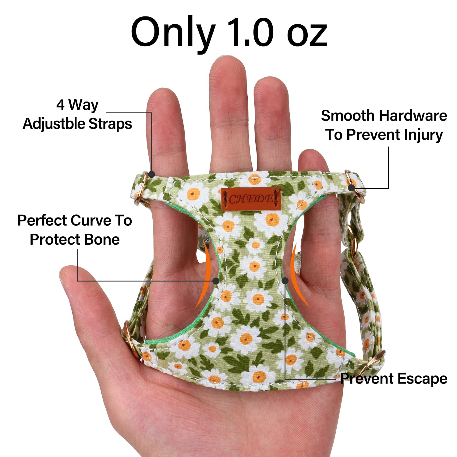 **CHEDE No Pull Floral Dog Harness – Lightweight Adjustable Small Dog Harness & Leash Set for Puppies & Medium Dogs (XXS, Green Daisy) – Perfect for Walks, Training & Outdoor Adventures**