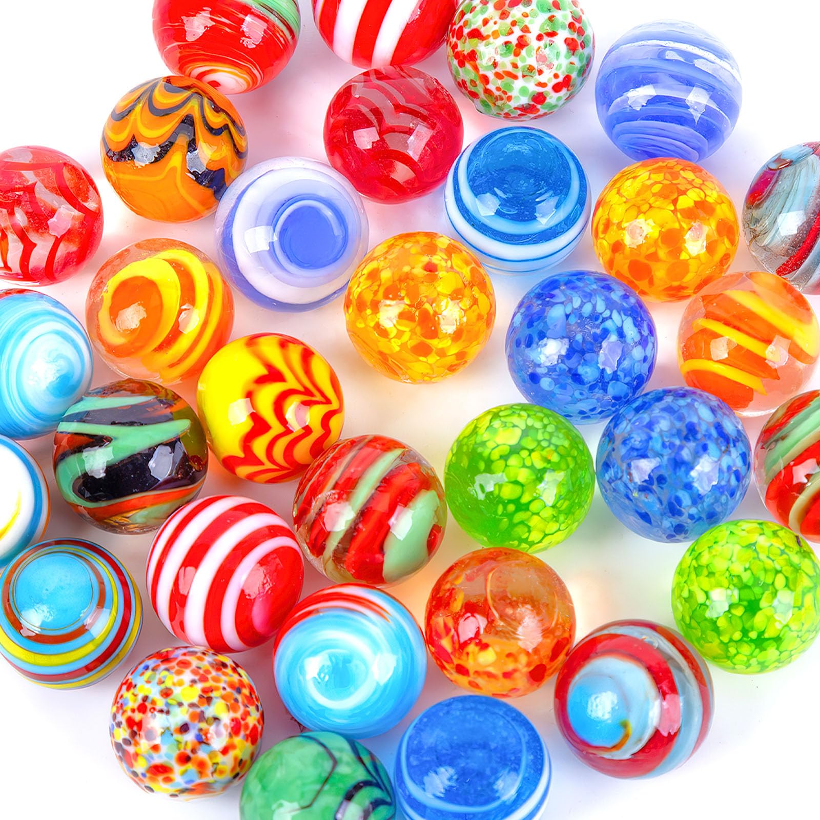 SallyFashion 32PCS Bulk Glass Marbles - 16mm (0.6 Inch) Handmade Colorful Assorted Marbles for Kids, Games, Home Decor & DIY Crafts - Perfect for Marble Runs, Jar Fillers, Vase Decorations and Kids Party Favors
