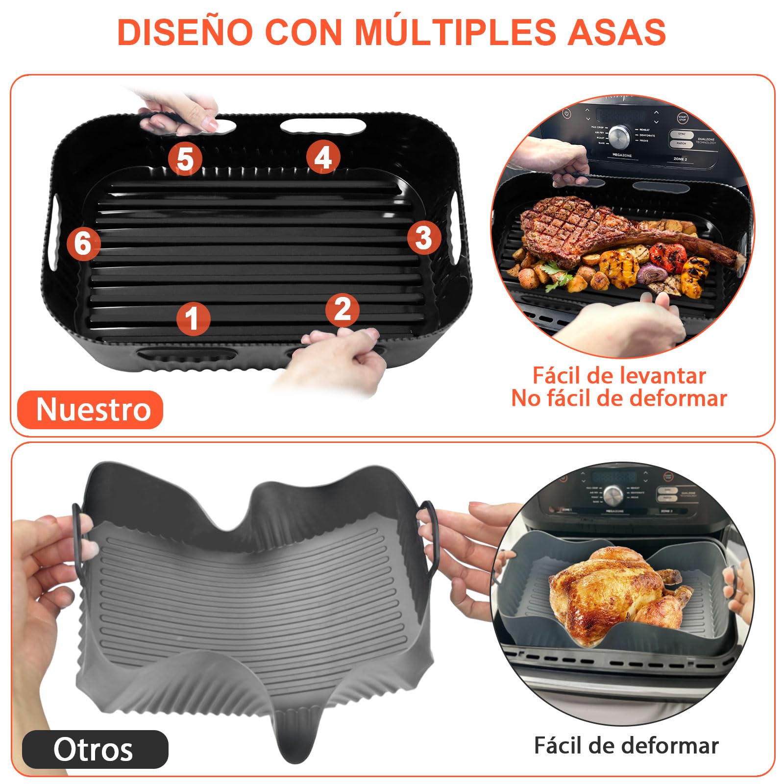 3PCS Air Fryer Accessories for Cecotec 9L Cecofry Dual 9000 - Reusable Air Fryer Basket & Tray Set (1 x 9L + 2 x 4.5L) - Perfect for Healthy Frying, Baking, Roasting & Reheating Food