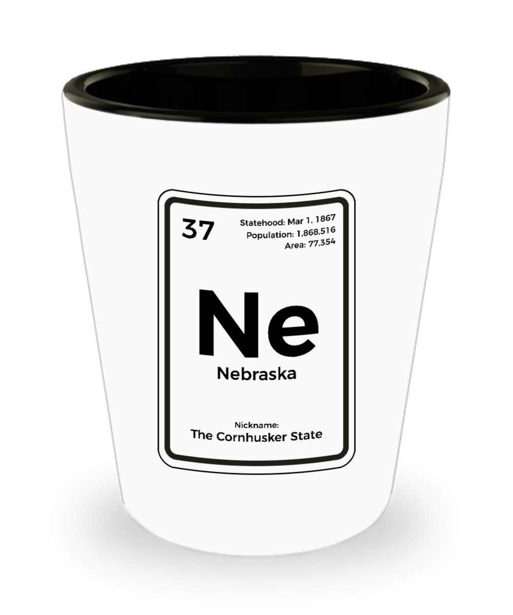 Nebraska Shot Glass - Periodic Table Design - Cornhusker State Gift - Perfect for College Graduation, Game Day & Souvenirs
