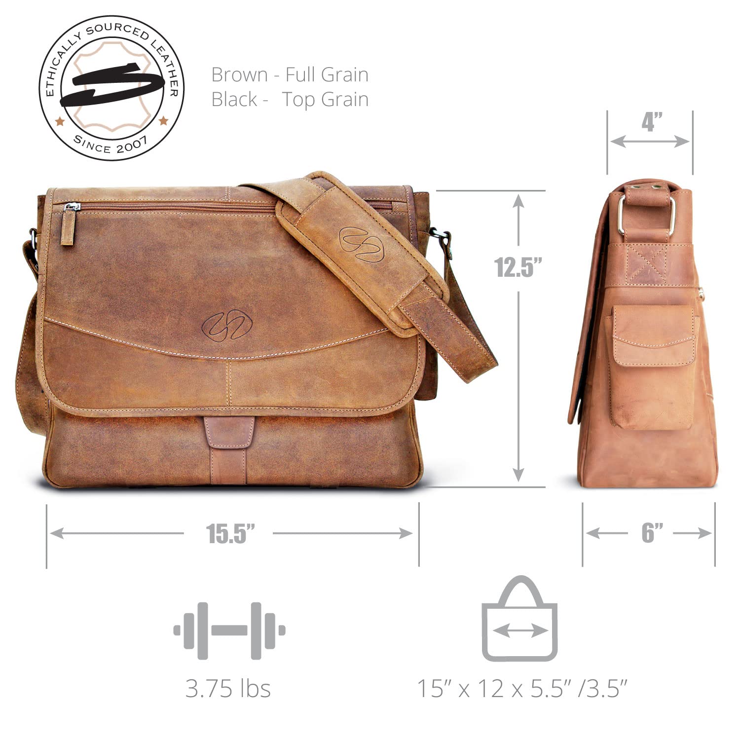 Premium Genuine Leather Messenger Bag for Men - Durable & Stylish Business Laptop Bag - Perfect for Work, Travel & Daily Commute