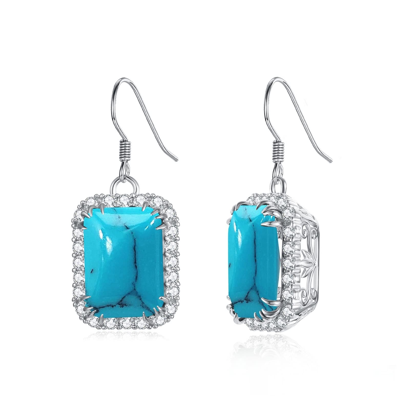 TOUFA Vintage 925 Sterling Silver Aquamarine Earrings for Women - Sparkling Gemstone Jewelry for Wedding, Party & Special Occasions (Turquoise) - Perfect Gift for Anniversary, Birthday & Valentine's Day