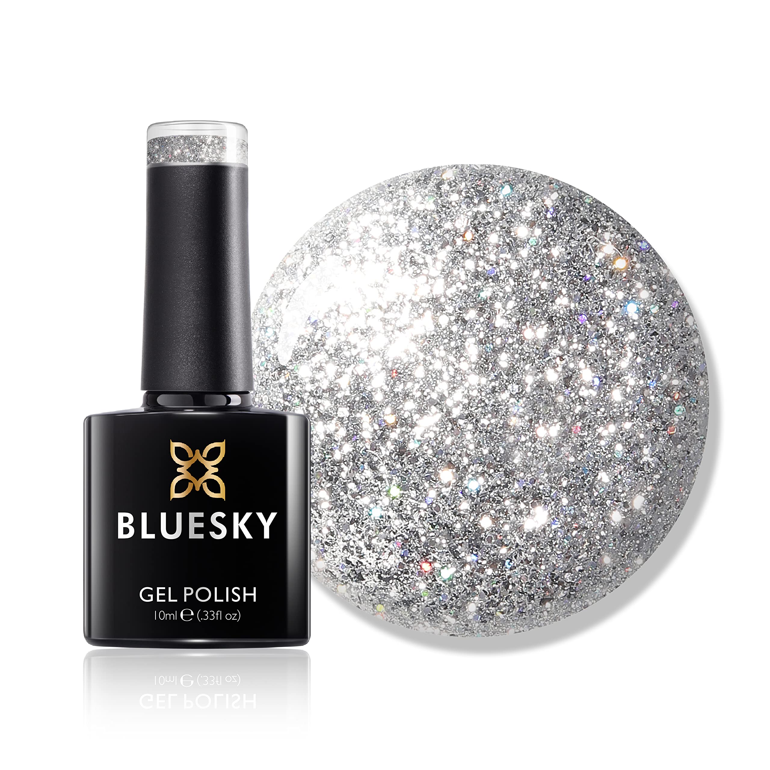 Bluesky Silver Glitter Gel Nail Polish 10ml - Long Lasting 21 Day Manicure for Salon & Home Use