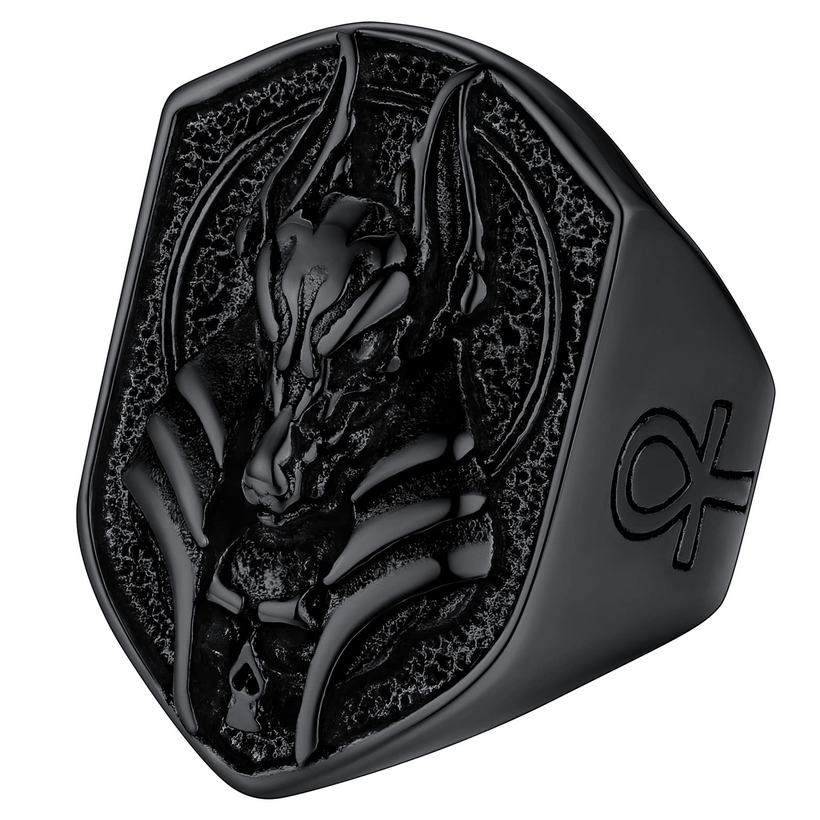 FaithHeart Anubis Ring for Men & Women - Stainless Steel Egyptian Jewelry with Vintage Ankh Cross Design - Perfect for Gothic Fashion, Cosplay & Spiritual Protection - Gift Ready Packaging