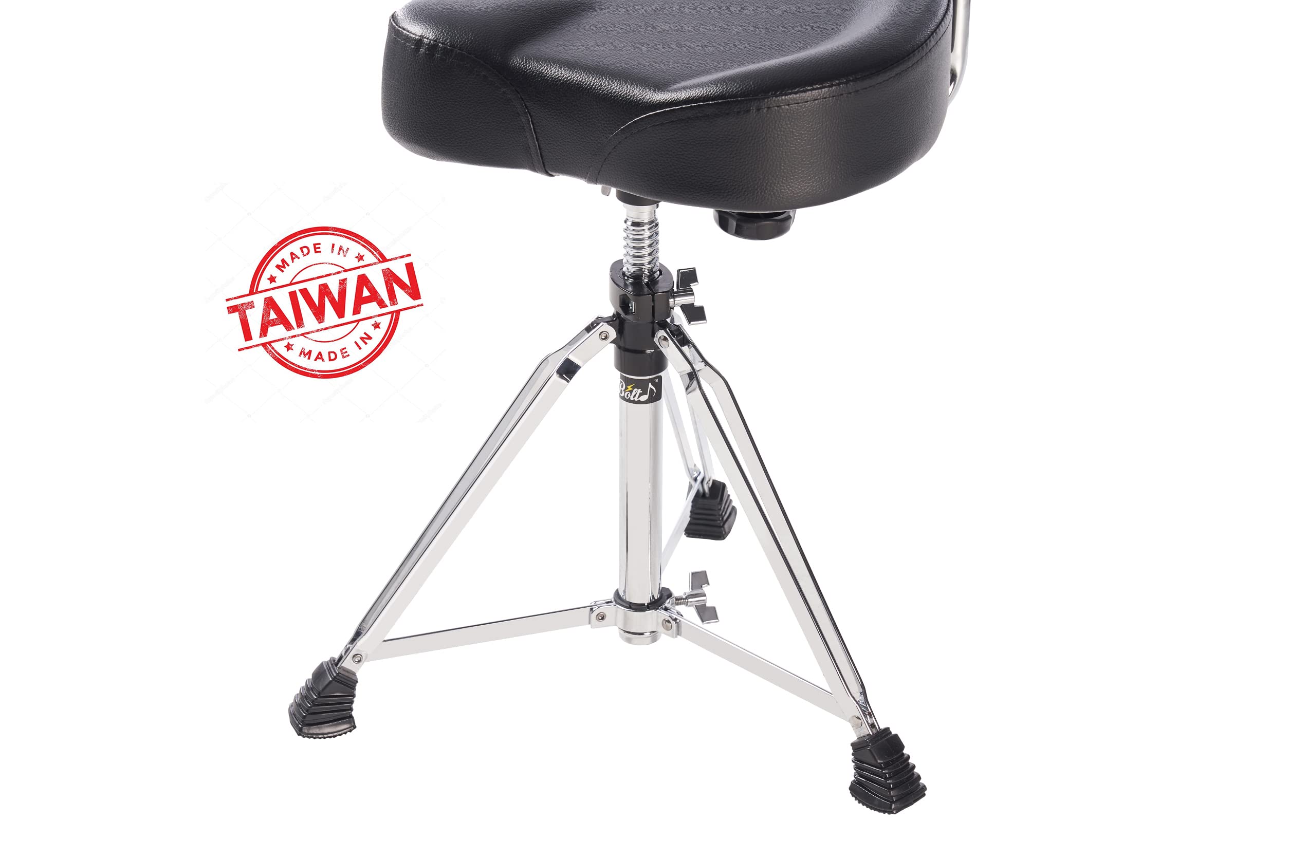 Boltd Adjustable Drum Throne Stool - Motorcycle Style Seat with Large Backrest for Drummers | Made in Taiwan | Comfortable Percussion Stool for Drum Set, Practice & Live Performances