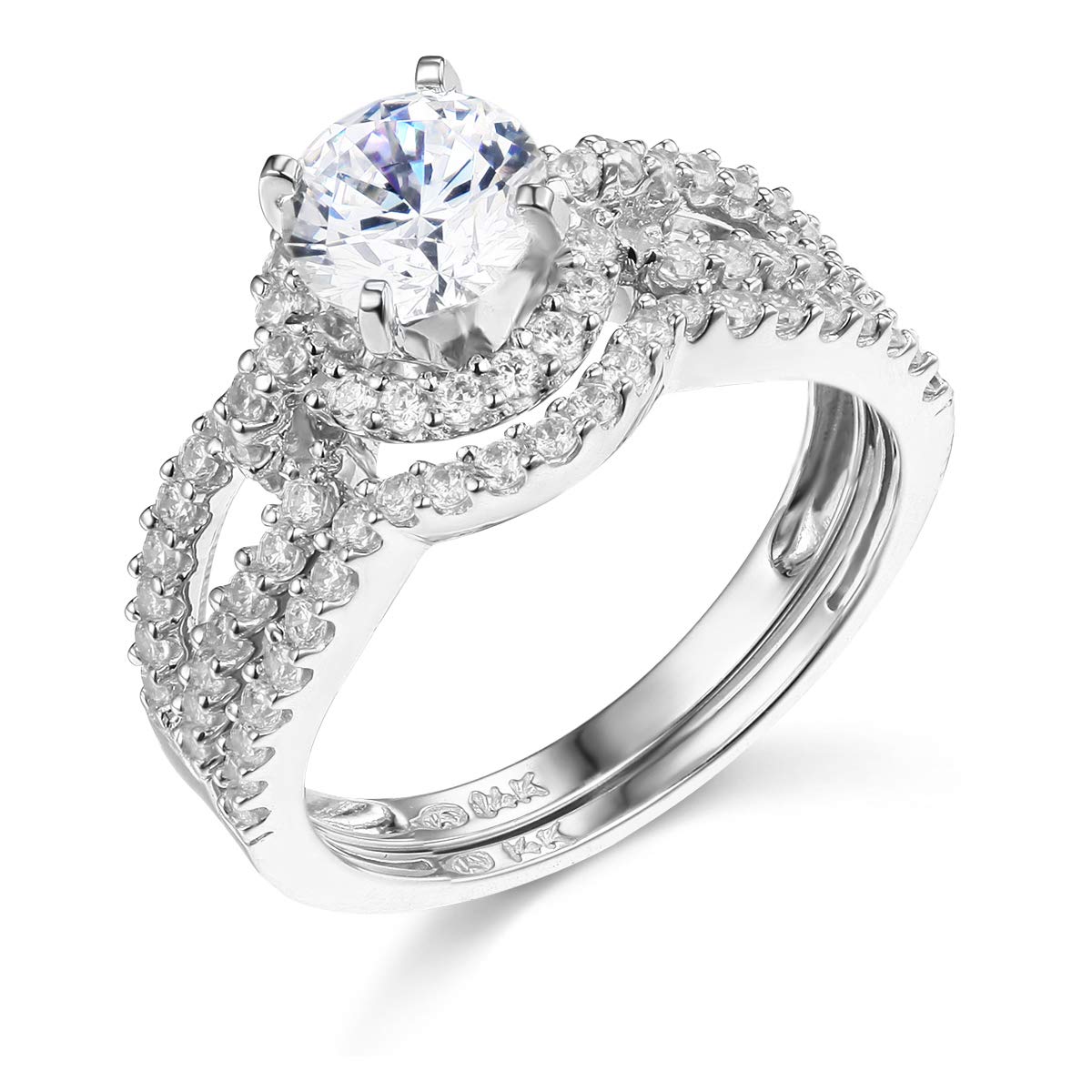 14K Yellow or White Gold Solid Wedding Engagement Ring and Wedding Band 2-Piece Set for Women - Perfect for Proposals, Anniversaries & Bridal Jewelry