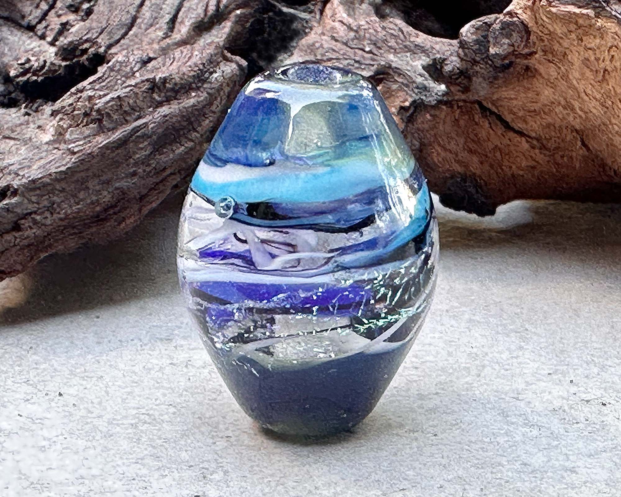 Blue Spiral Dichroic Lampwork Focal Bead SRA - Handmade Glass Bead for Jewelry Making, DIY Crafts & Beading Projects - Perfect for Necklaces, Bracelets and Earrings