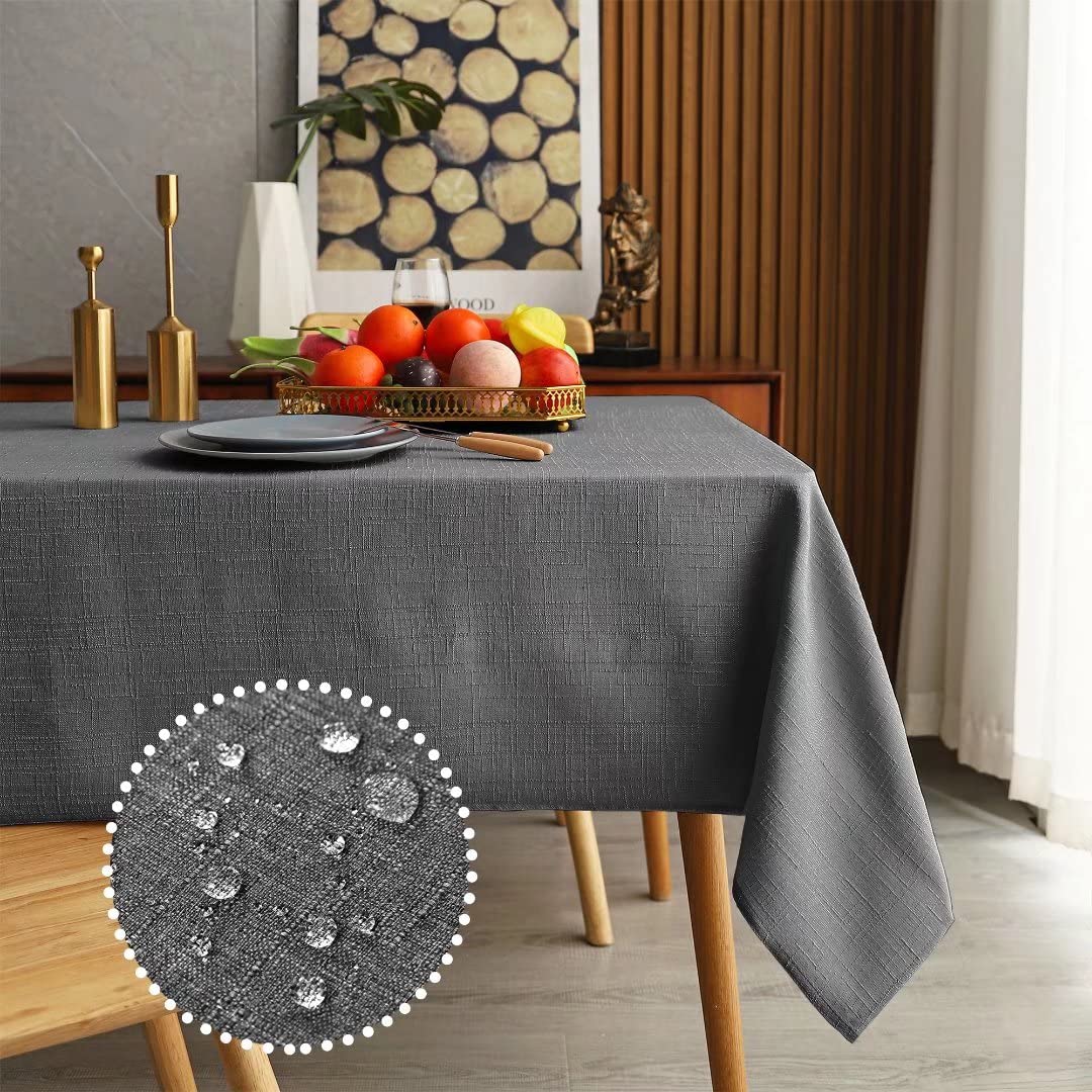 Premium Faux Linen Rectangle Tablecloth - Waterproof & Washable Textured Weave for Fall Decor, Kitchen Dining, Parties & Banquets | Elegant Indoor Table Cover for Thanksgiving, Christmas & Holiday Gatherings